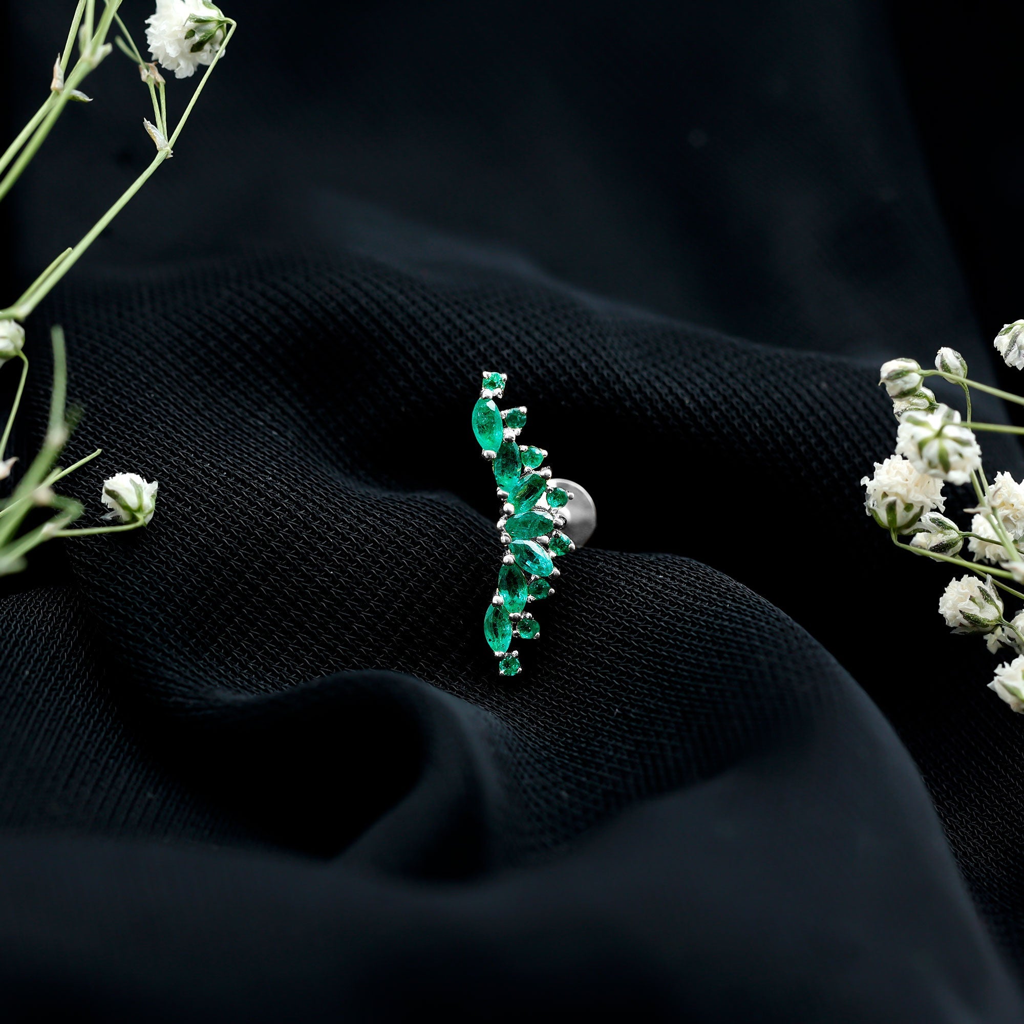 Unique Marquise Emerald Crawler Cartilage Earring in Gold