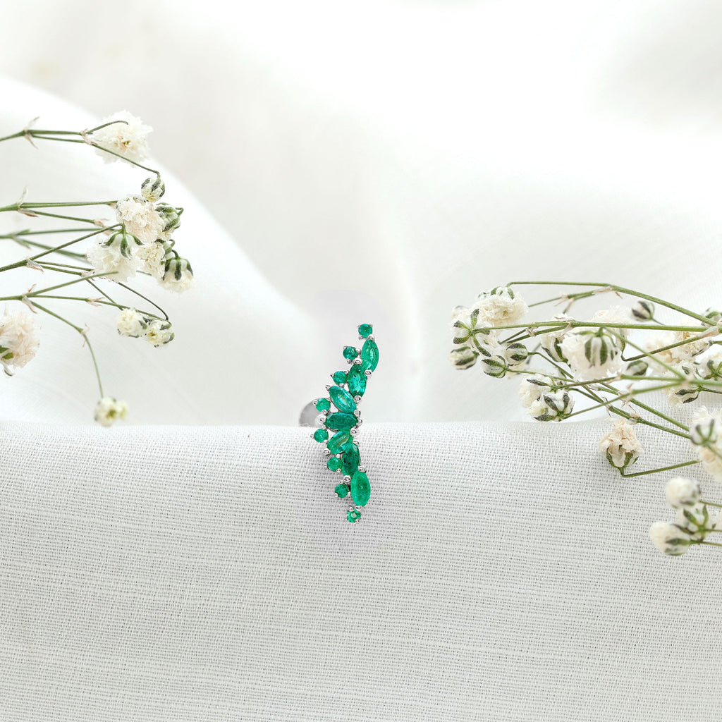 Unique Marquise Emerald Crawler Cartilage Earring in Gold