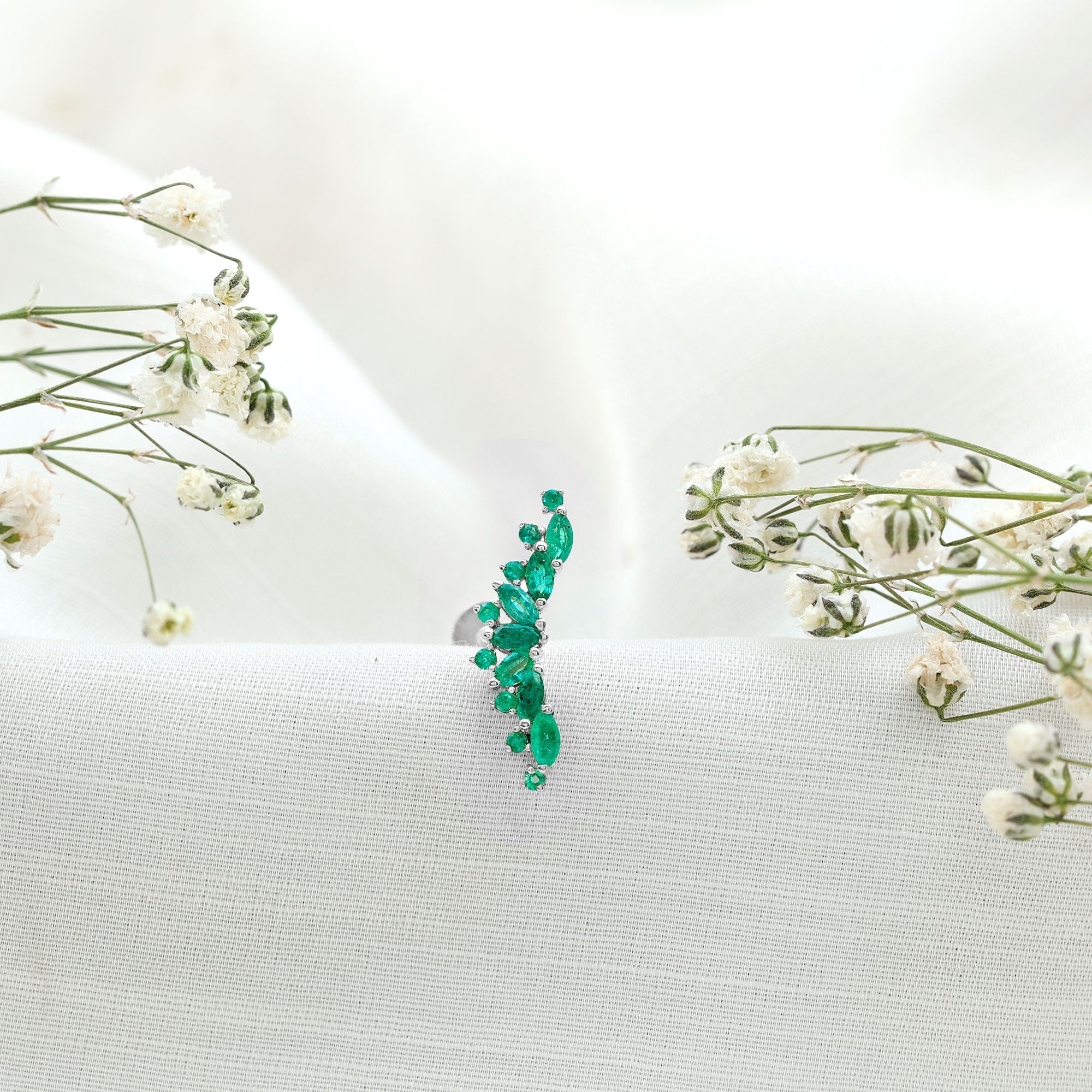 Unique Marquise Emerald Crawler Cartilage Earring in Gold