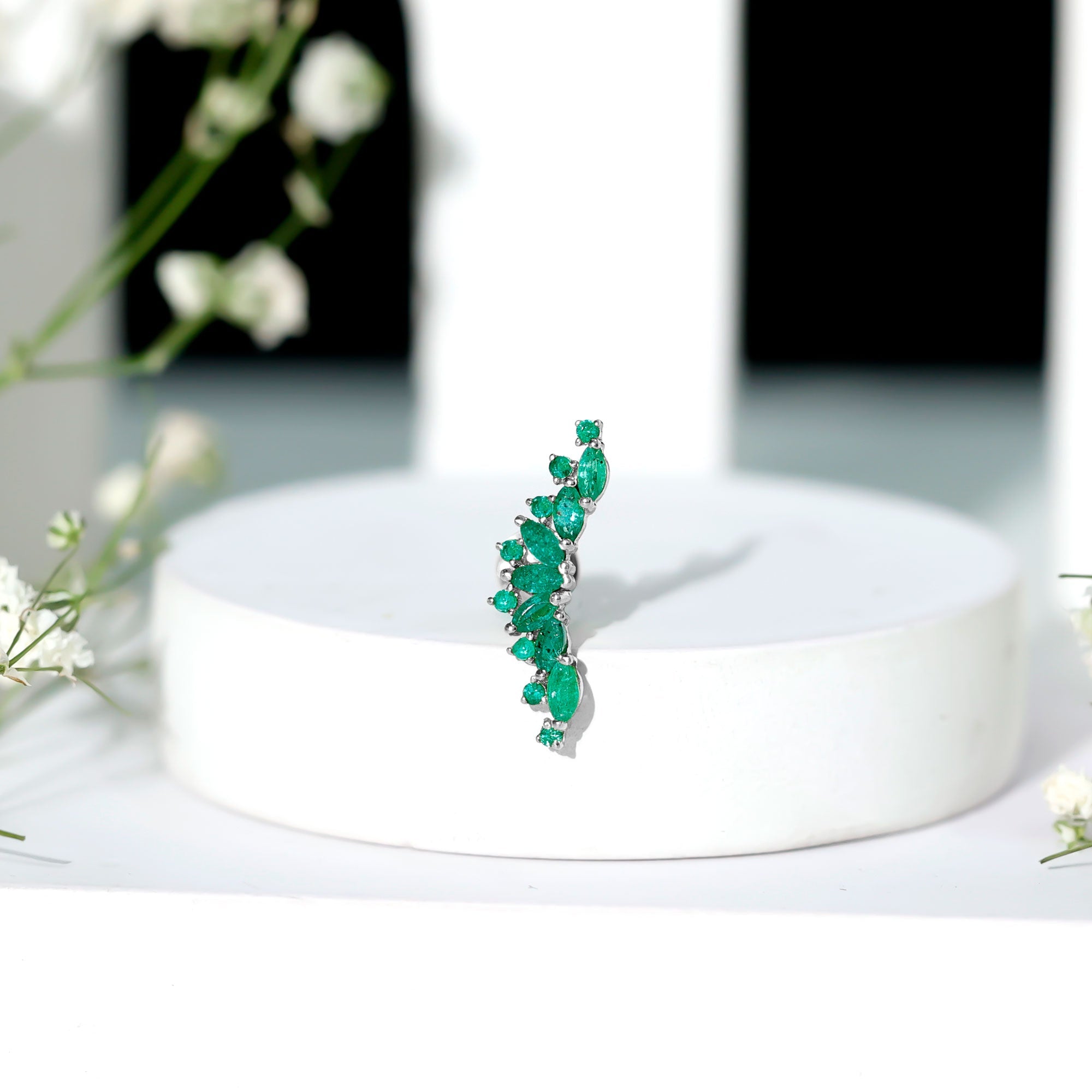 Unique Marquise Emerald Crawler Cartilage Earring in Gold