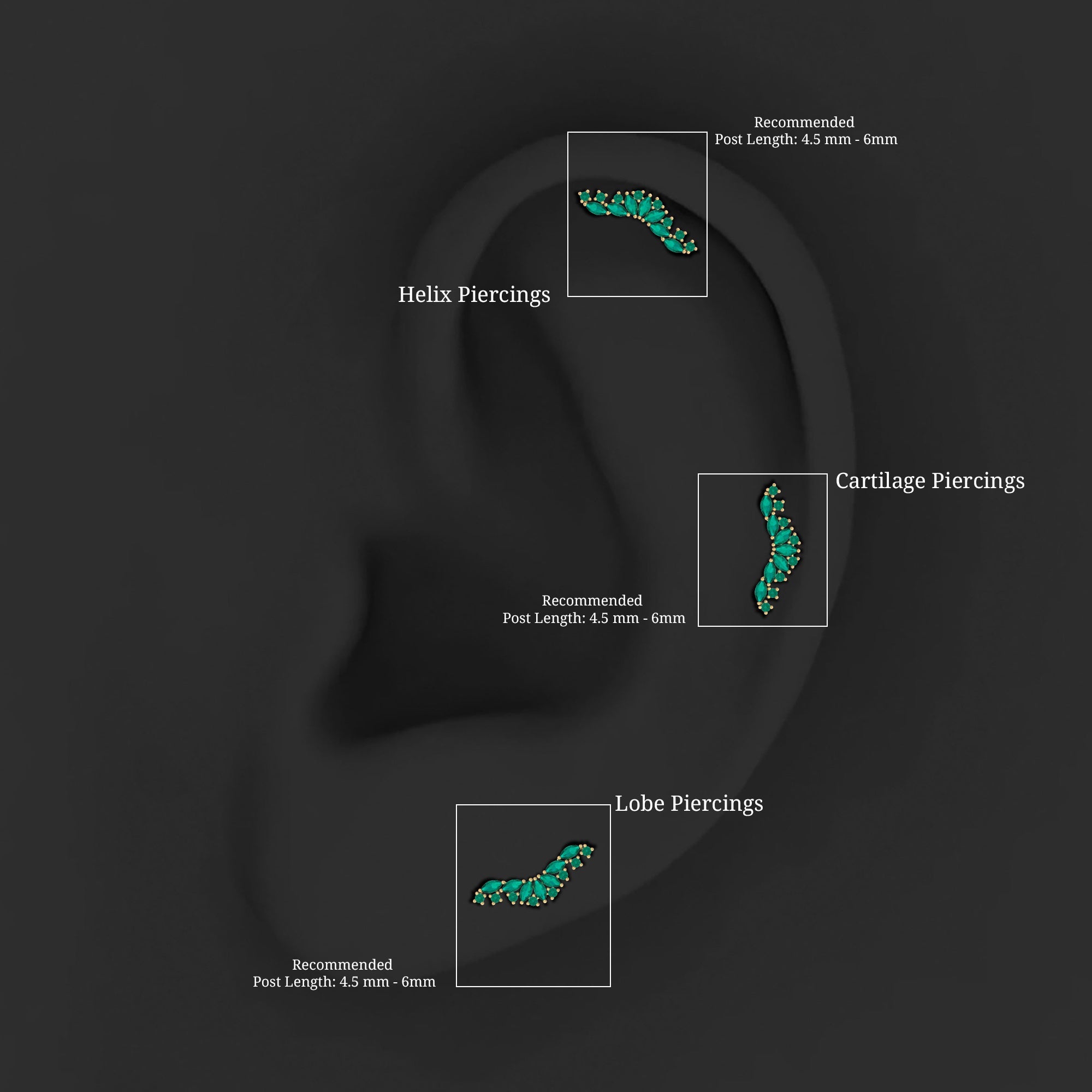 Unique Marquise Emerald Crawler Cartilage Earring in Gold