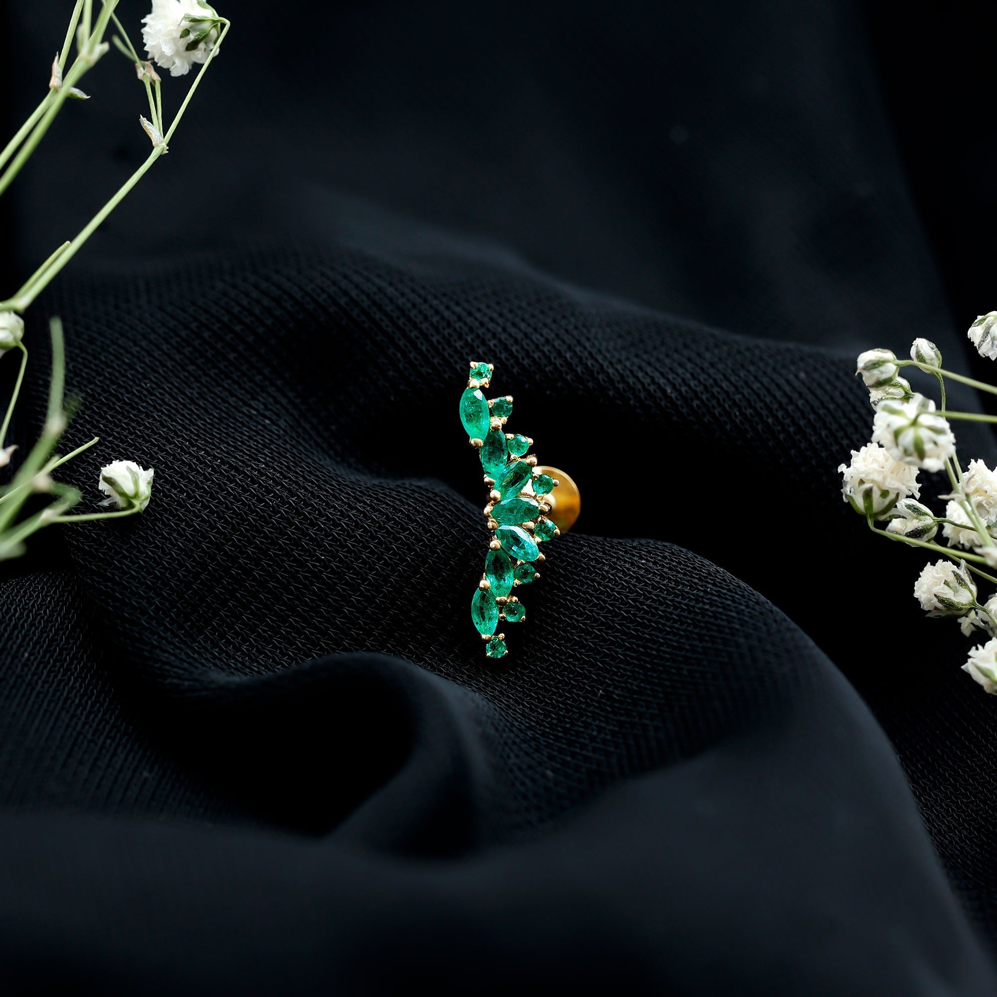 Unique Marquise Emerald Crawler Cartilage Earring in Gold