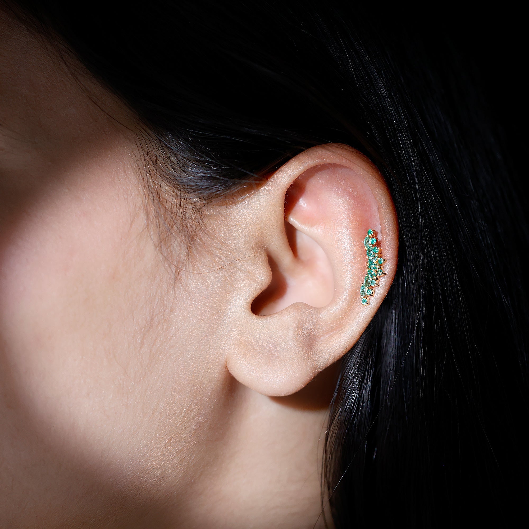 Unique Marquise Emerald Crawler Cartilage Earring in Gold