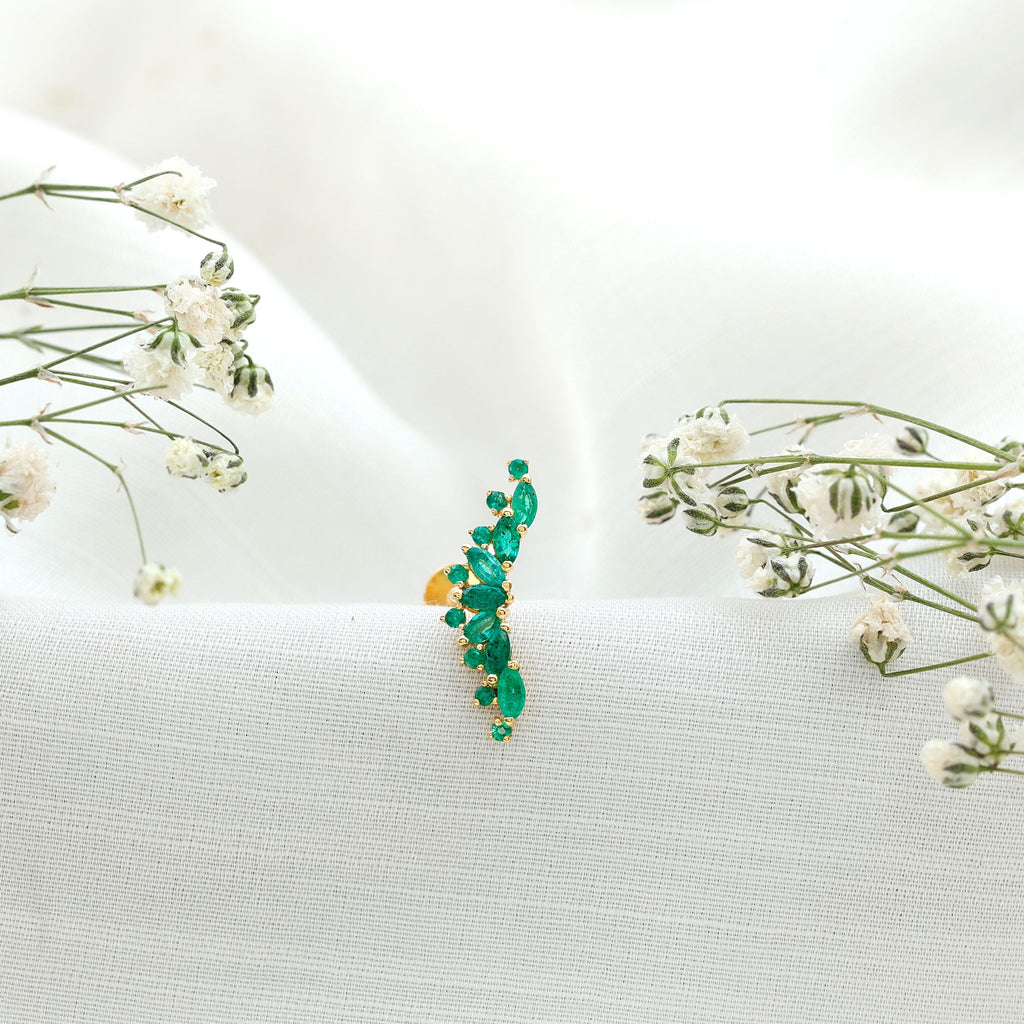 Unique Marquise Emerald Crawler Cartilage Earring in Gold