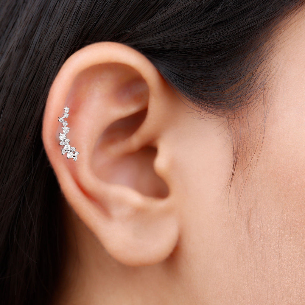 Certified Moissanite Cluster Crawler Earring in Gold