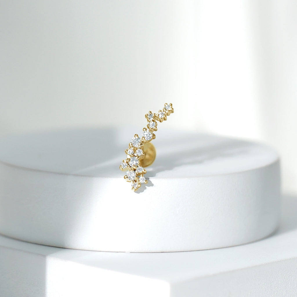 Certified Moissanite Cluster Crawler Earring in Gold