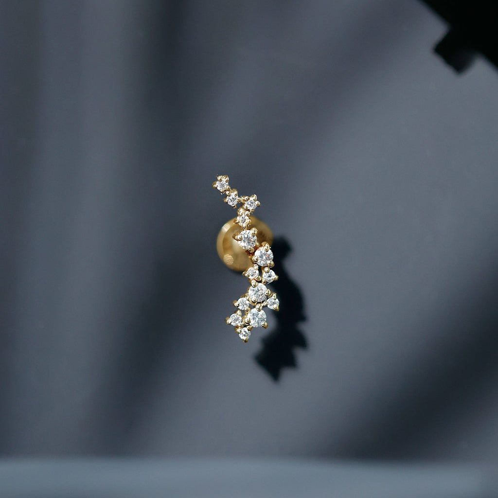 Certified Moissanite Cluster Crawler Earring in Gold