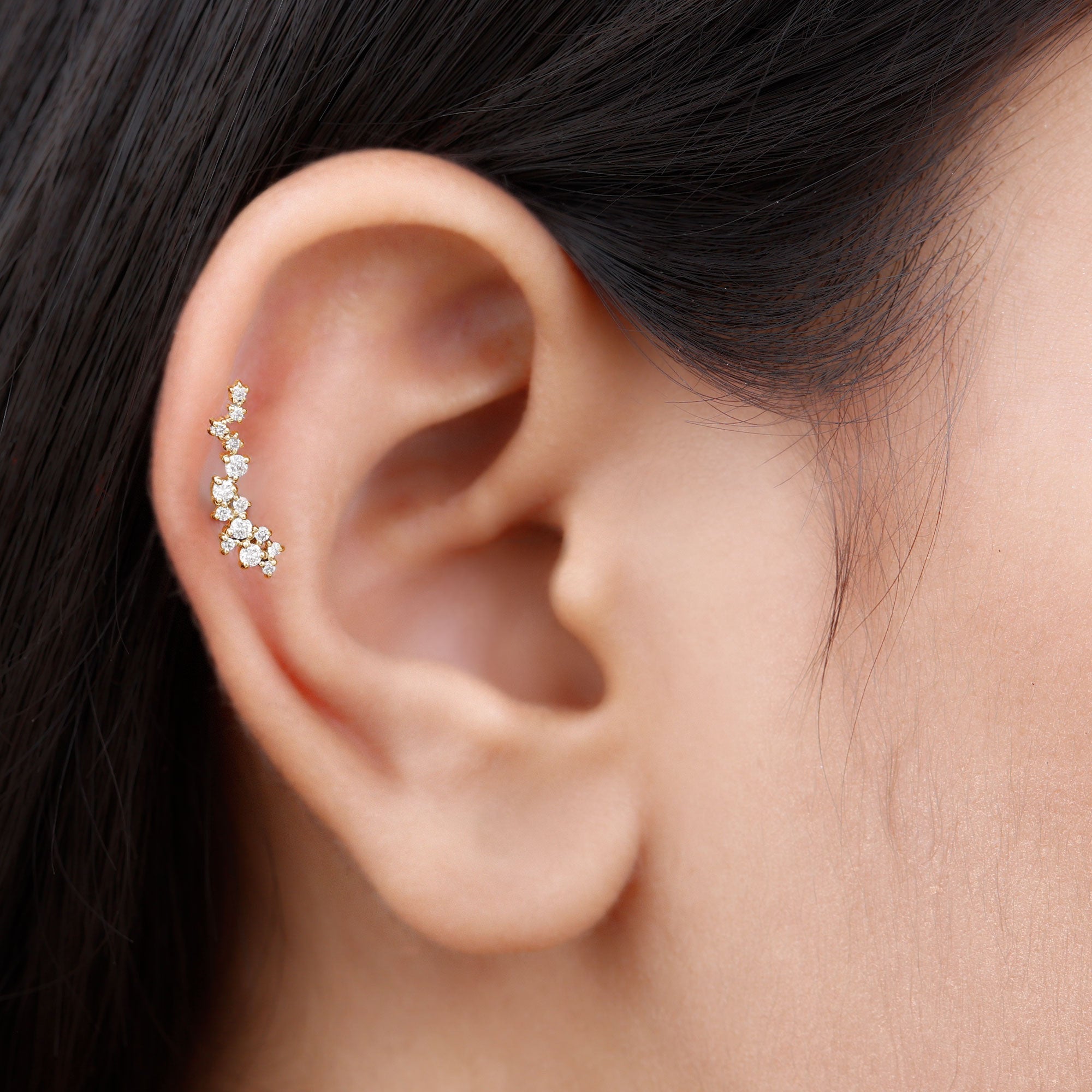 Certified Moissanite Cluster Crawler Earring in Gold