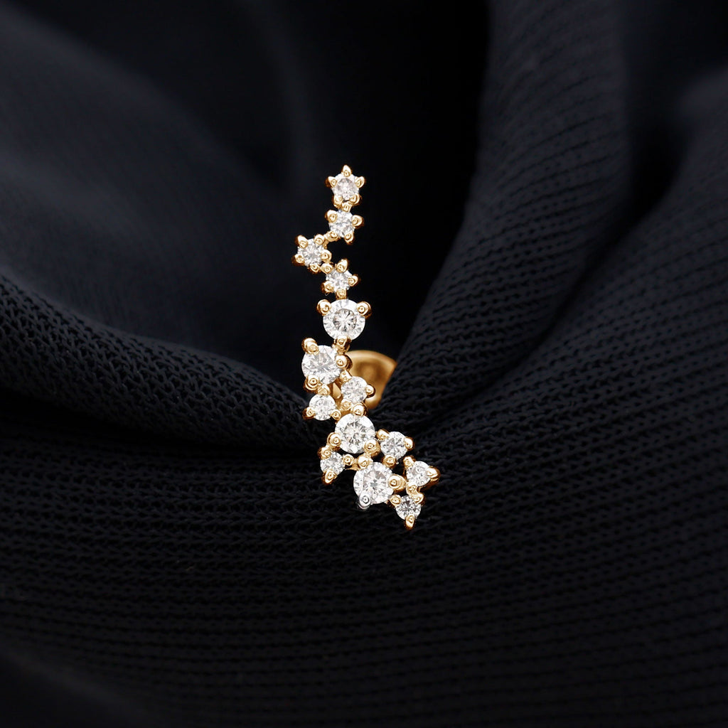 Certified Moissanite Cluster Crawler Earring in Gold