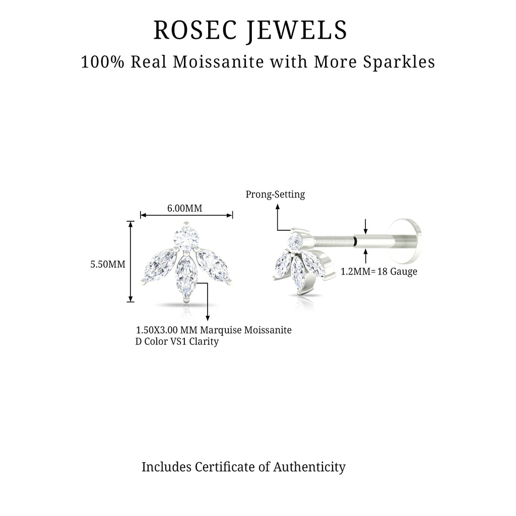 Round Marquise Moissanite Flower Piercing Earring
