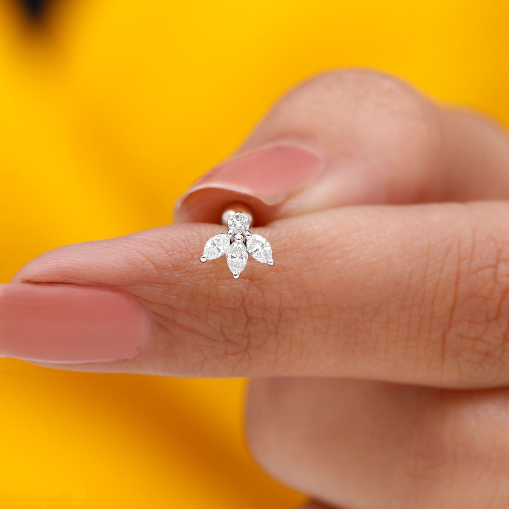 Round Marquise Moissanite Flower Piercing Earring