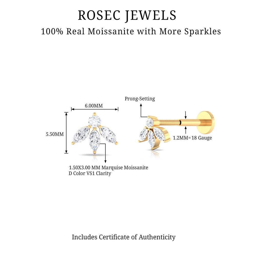 Round Marquise Moissanite Flower Piercing Earring