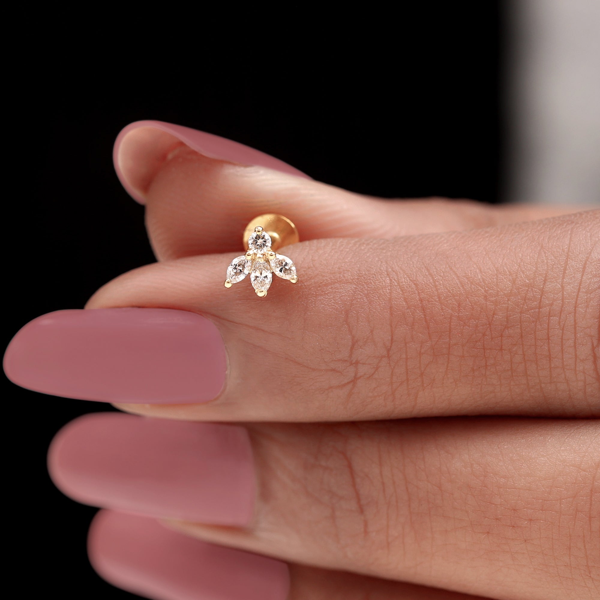 Round Marquise Moissanite Flower Piercing Earring