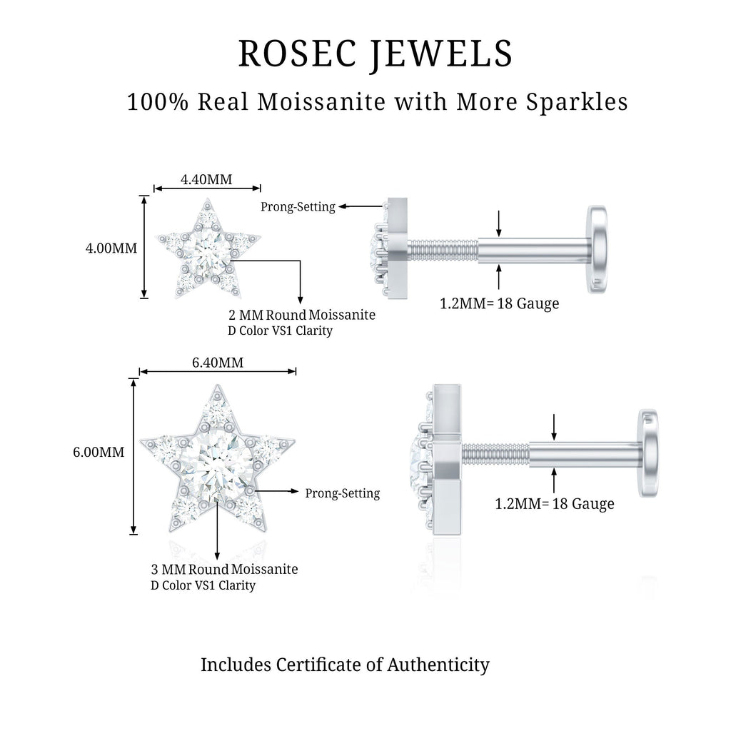Moissanite Star Earring for Helix Piercing
