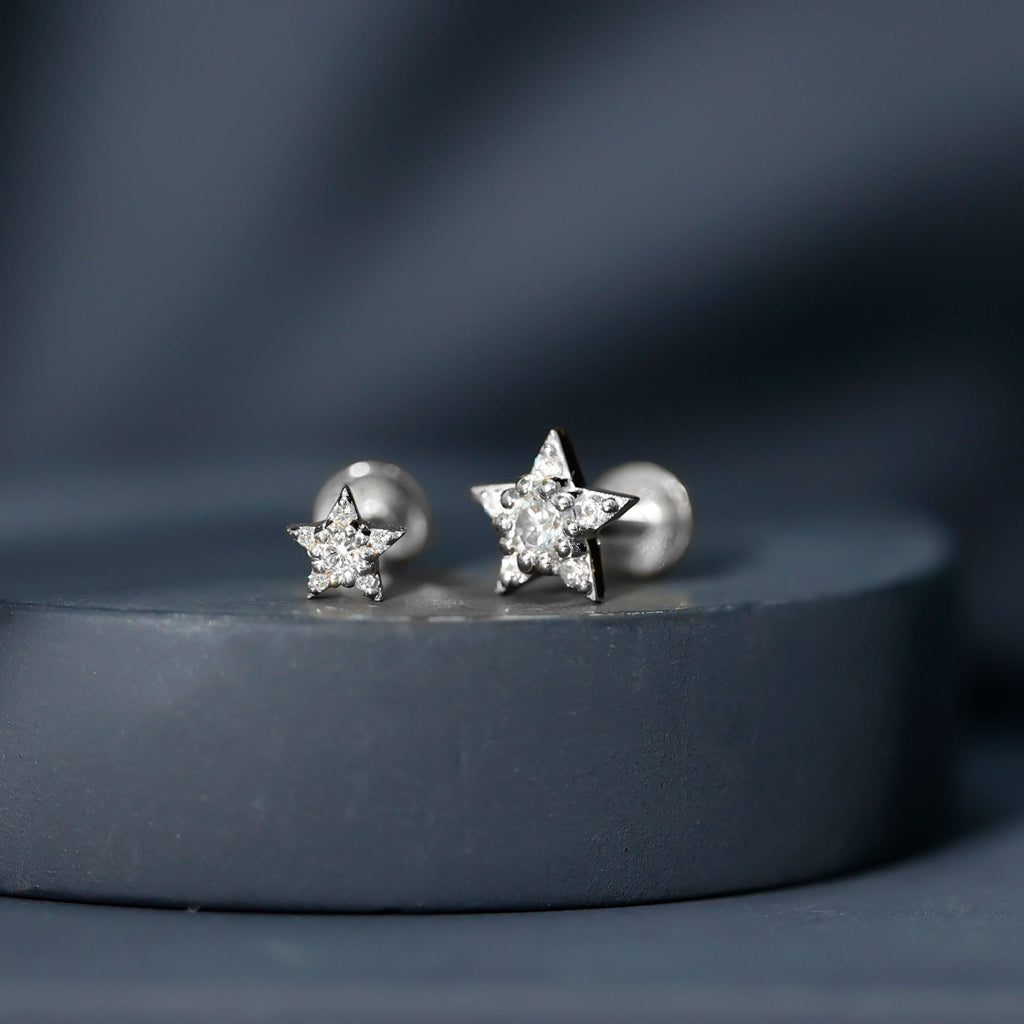 Moissanite Star Earring for Helix Piercing