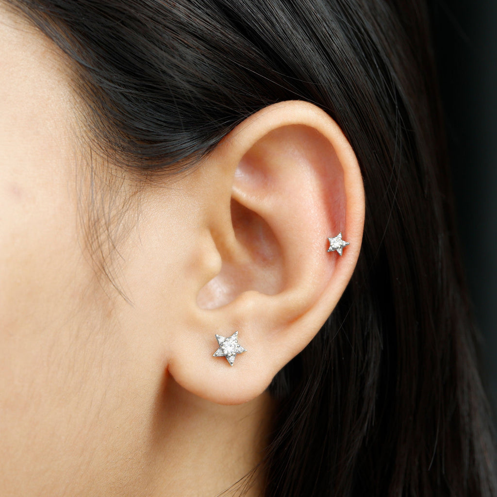 Moissanite Star Earring for Helix Piercing