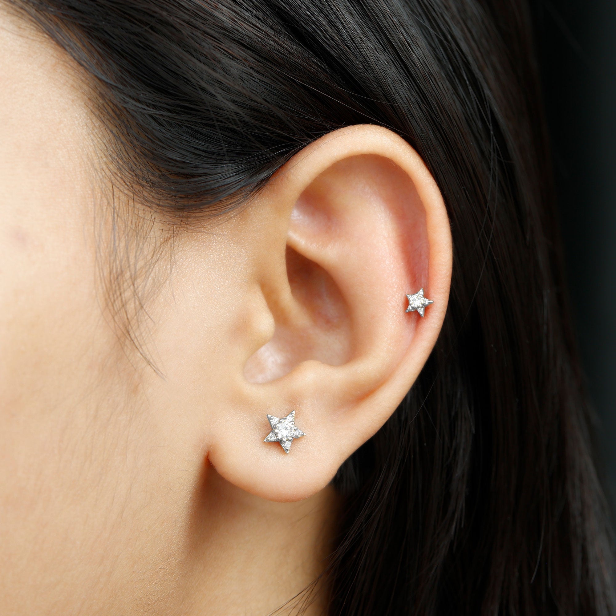 Moissanite Star Earring for Helix Piercing