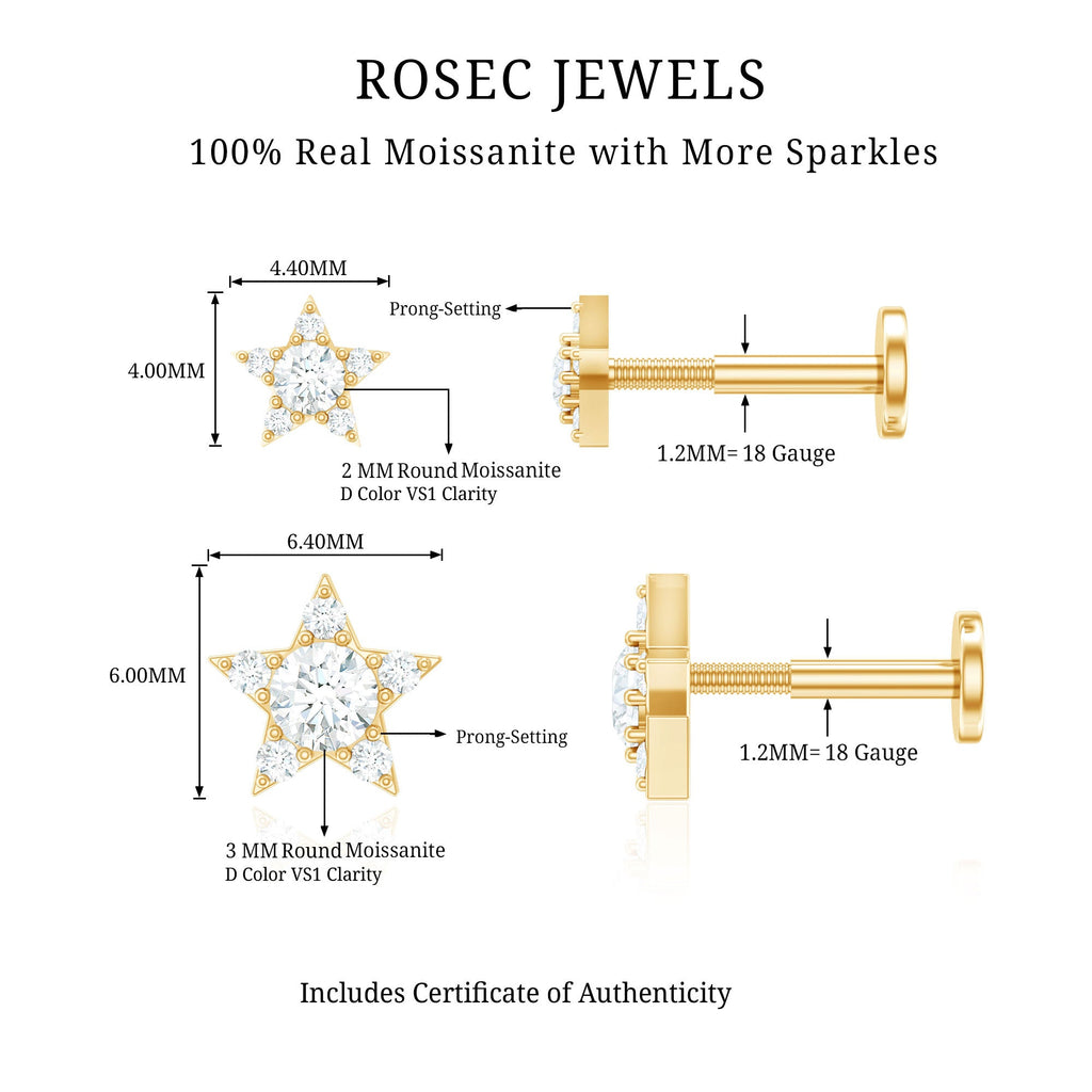 Moissanite Star Earring for Helix Piercing