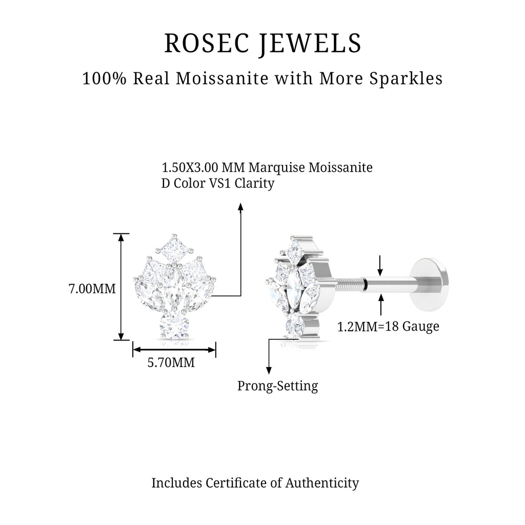 Moissanite Cluster Earring for Upper Lobe Piercing