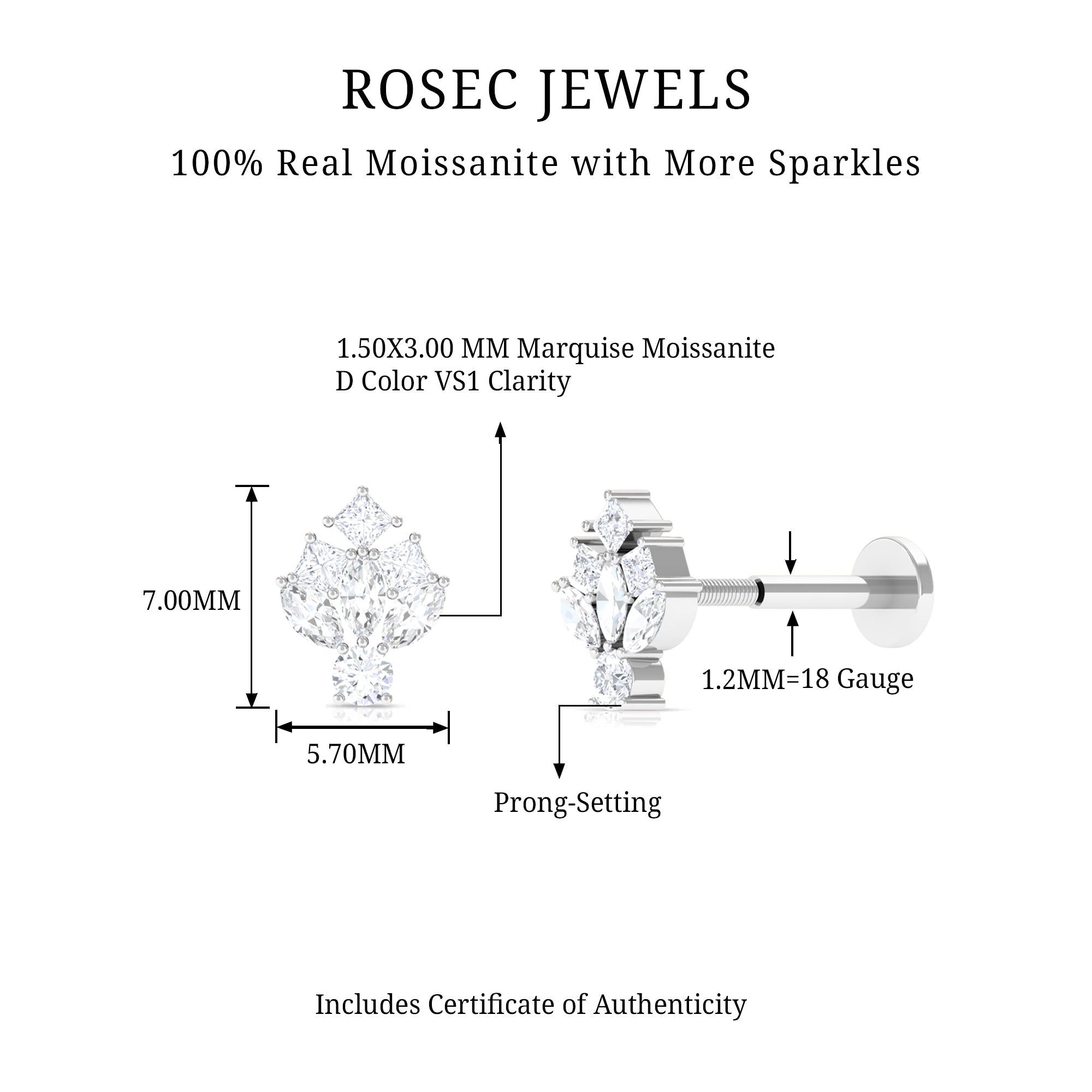Moissanite Cluster Earring for Upper Lobe Piercing