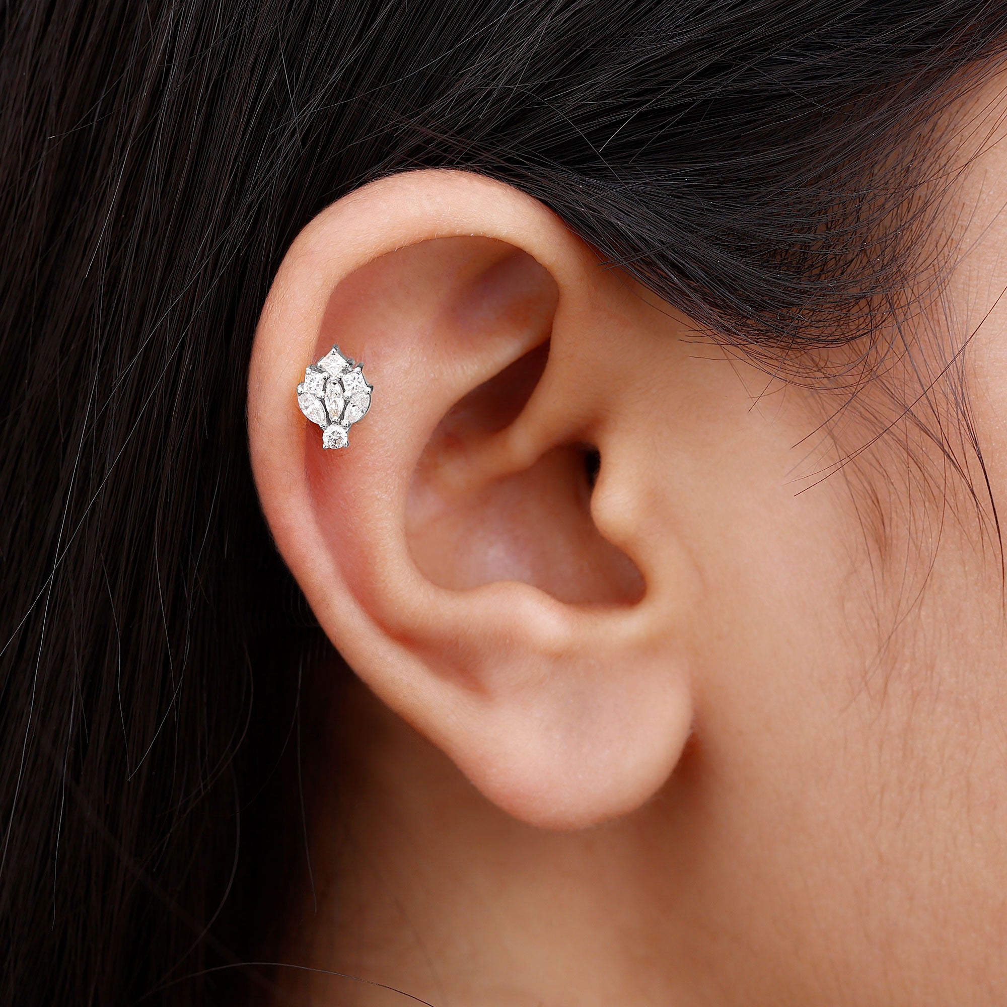 Moissanite Cluster Earring for Upper Lobe Piercing