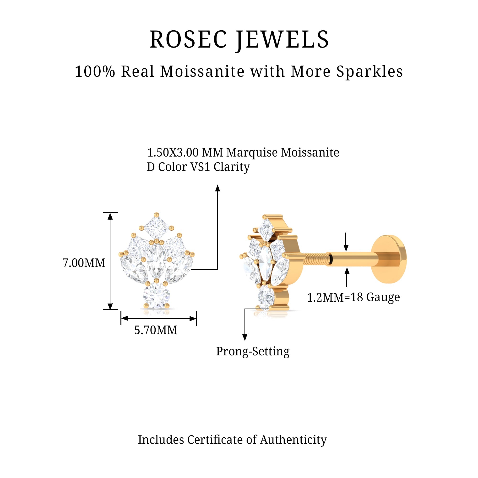 Moissanite Cluster Earring for Upper Lobe Piercing
