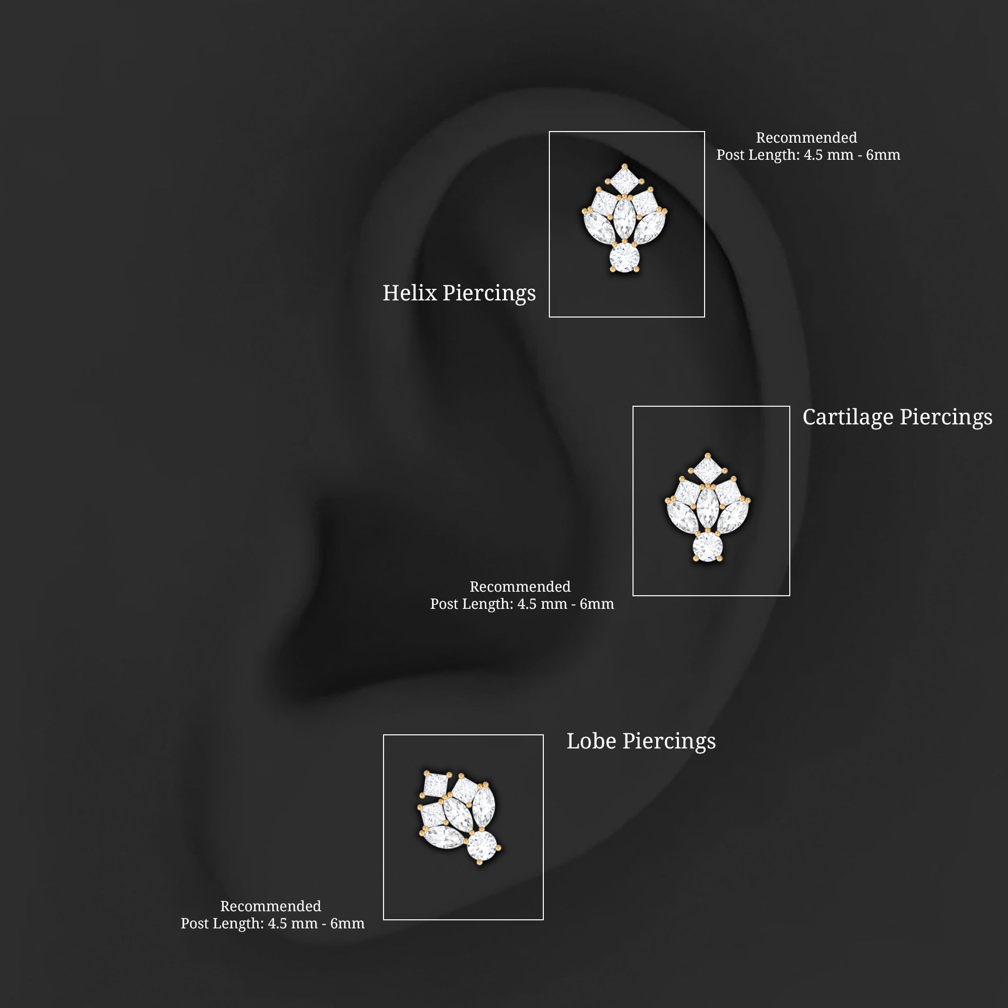 Moissanite Cluster Earring for Upper Lobe Piercing