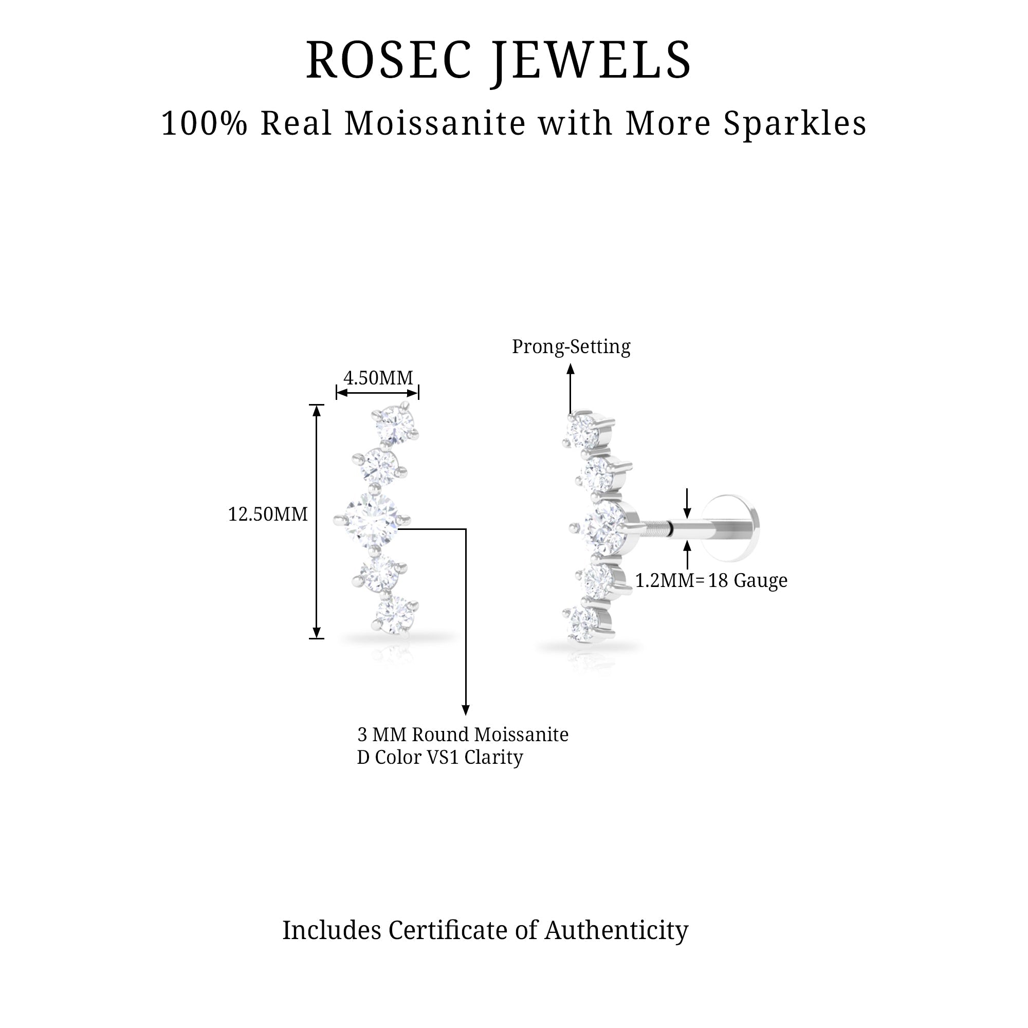 Graduated Style Moissanite Crawler Earring