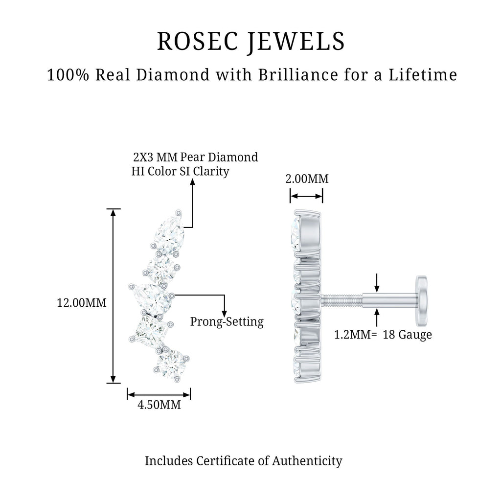 Unique Diamond Crawler Earring for Helix Piercing