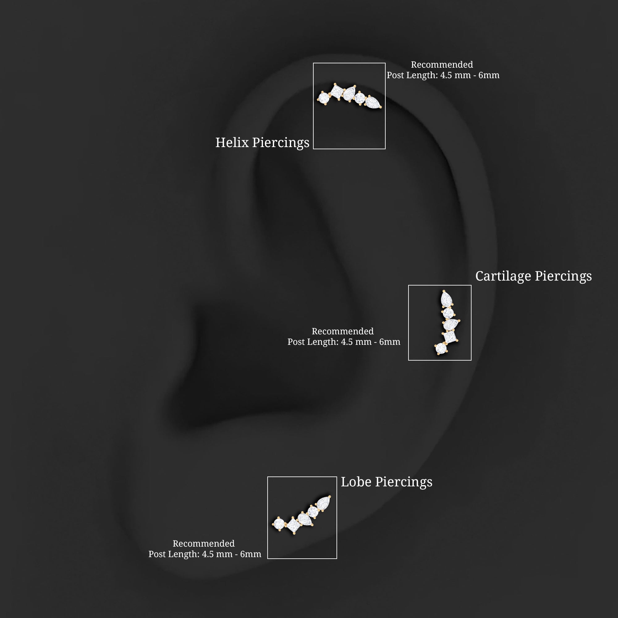 Unique Diamond Crawler Earring for Helix Piercing