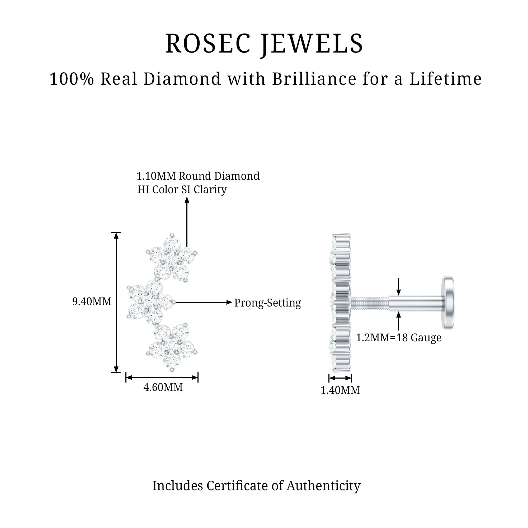 Helix Flower Crawler Earring with Diamond