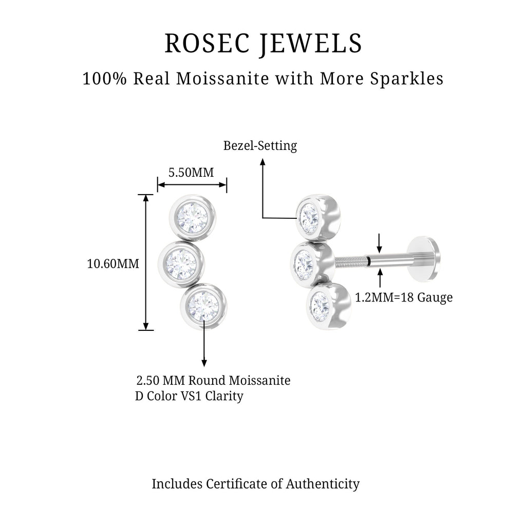 Three Diamond Curved Helix Earring in Bezel Setting