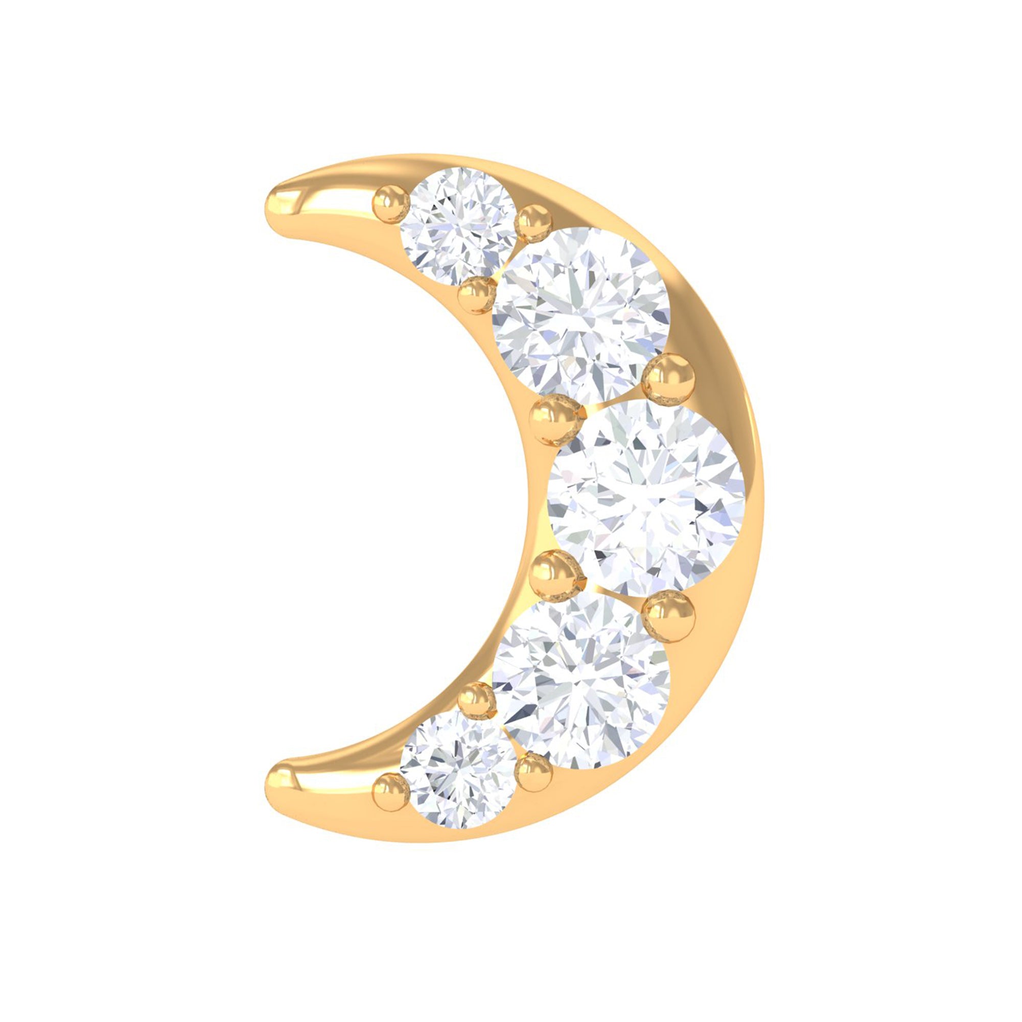 Round Cut Diamond Crescent Moon Cartilage Earring