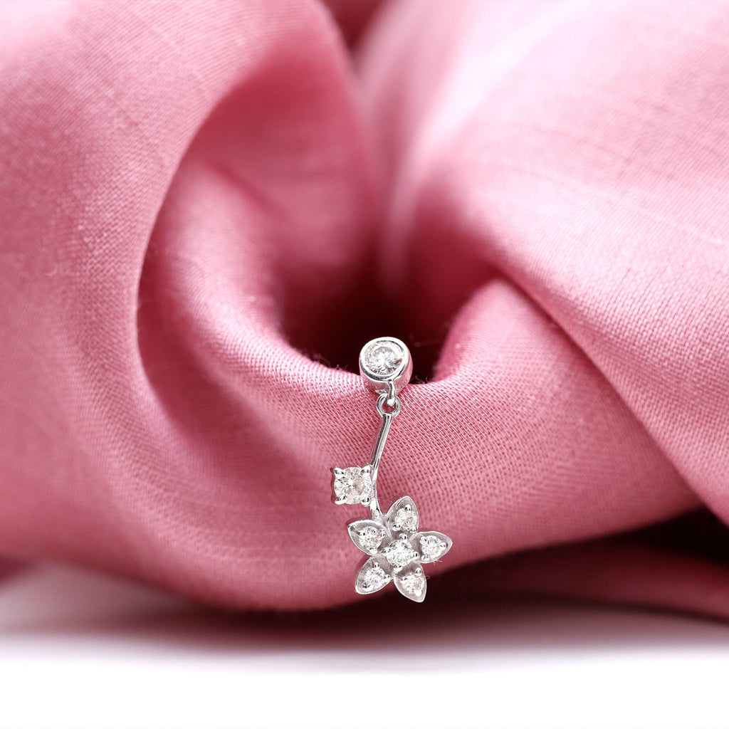 Diamond Floral Drop Earring for Cartilage Piercing