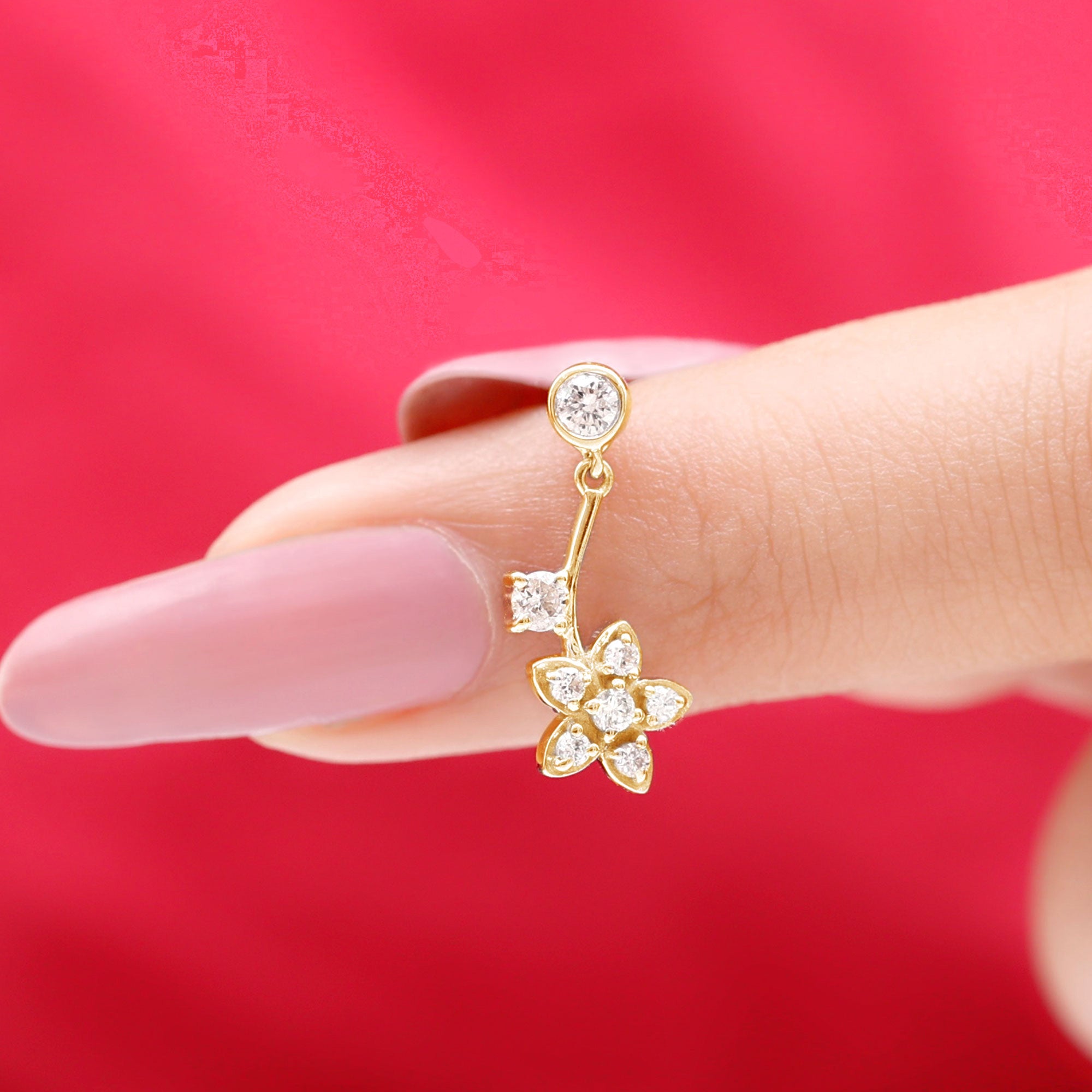 Diamond Floral Drop Earring for Cartilage Piercing