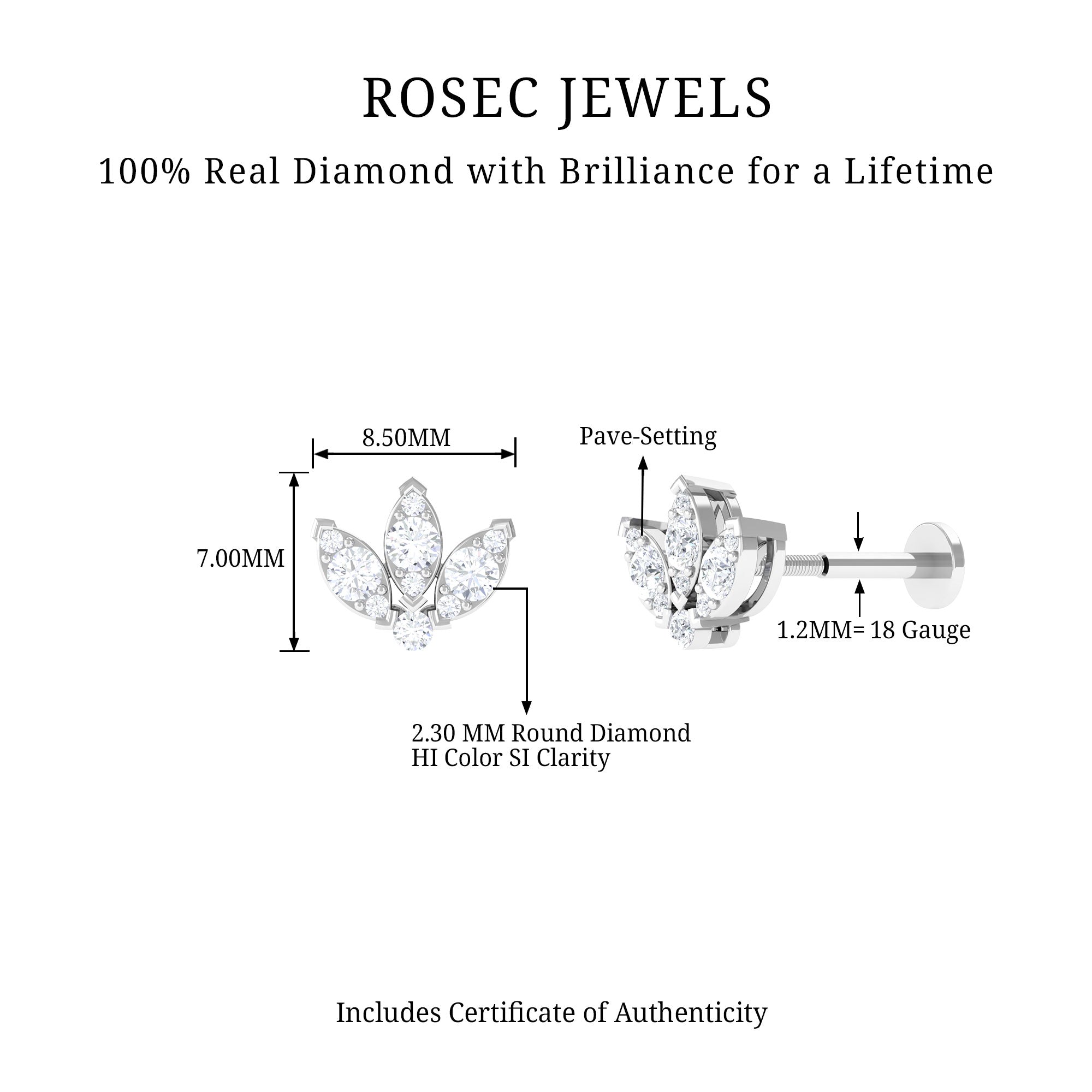 Certified Diamond Lotus Flower Earring with Flat Back