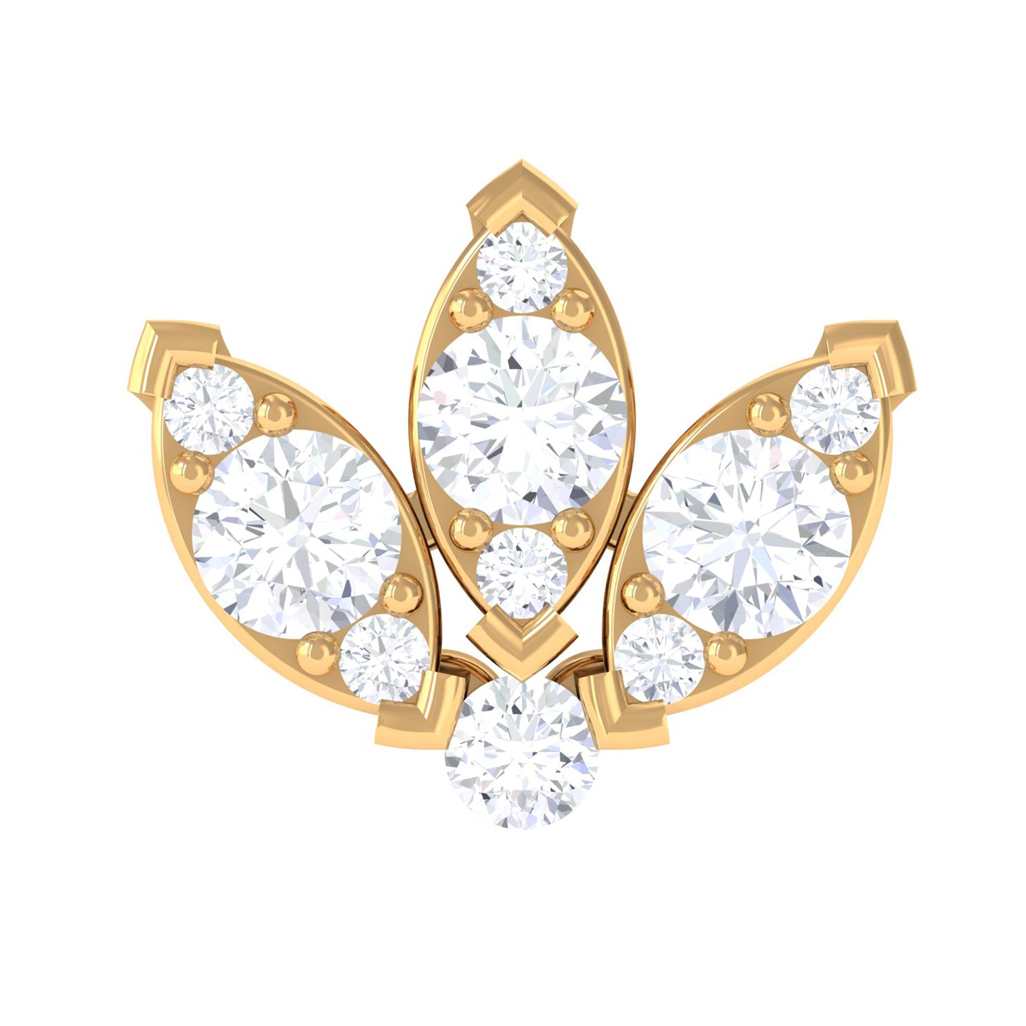 Certified Diamond Lotus Flower Earring with Flat Back