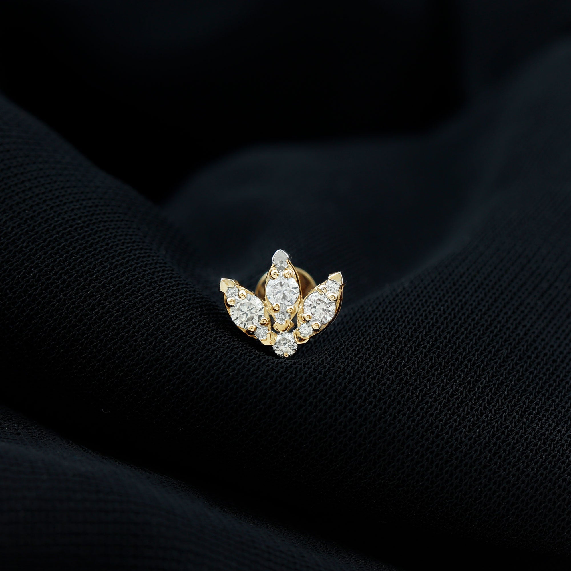 Certified Diamond Lotus Flower Earring with Flat Back