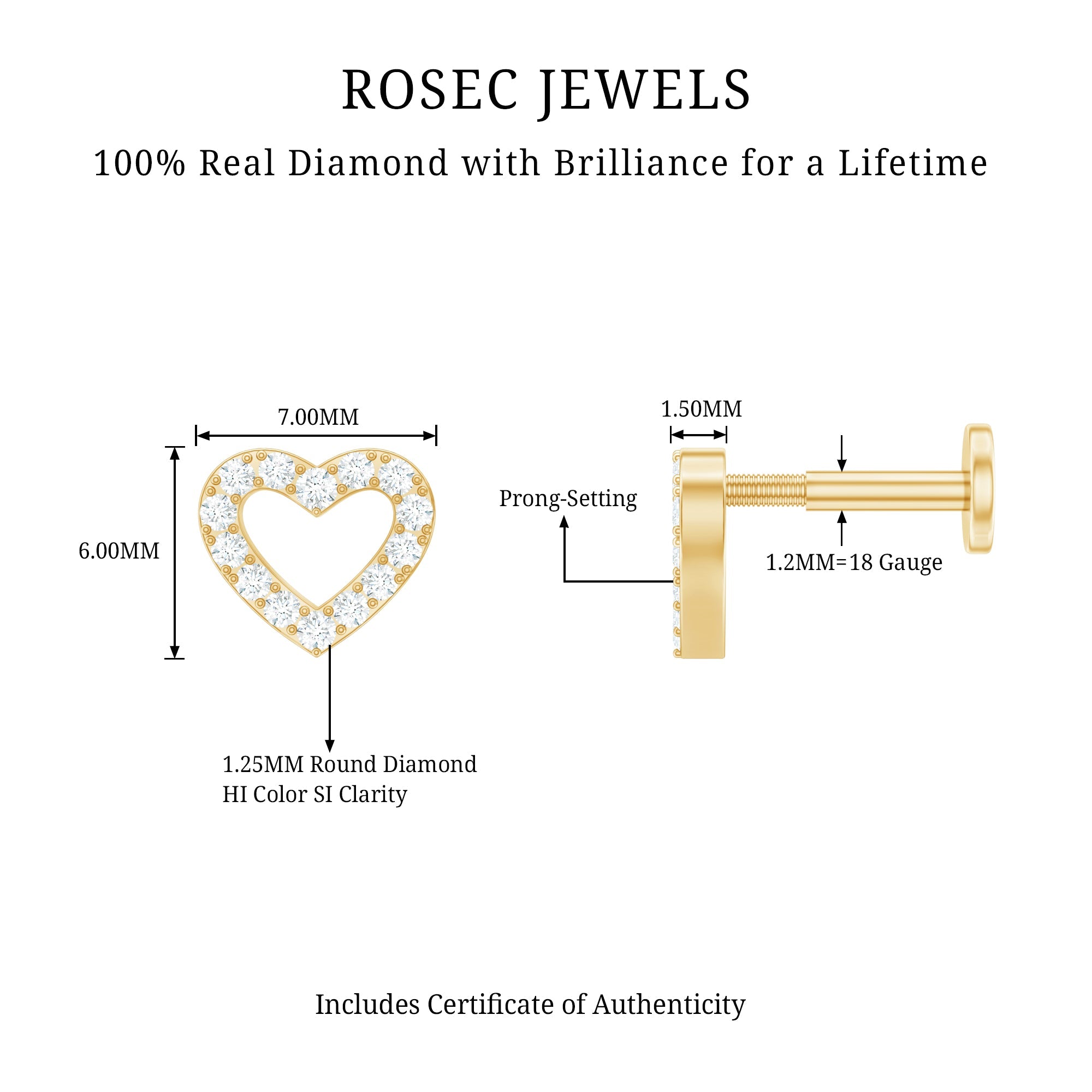 Cute Diamond Open Heart Earring for Helix Piercing