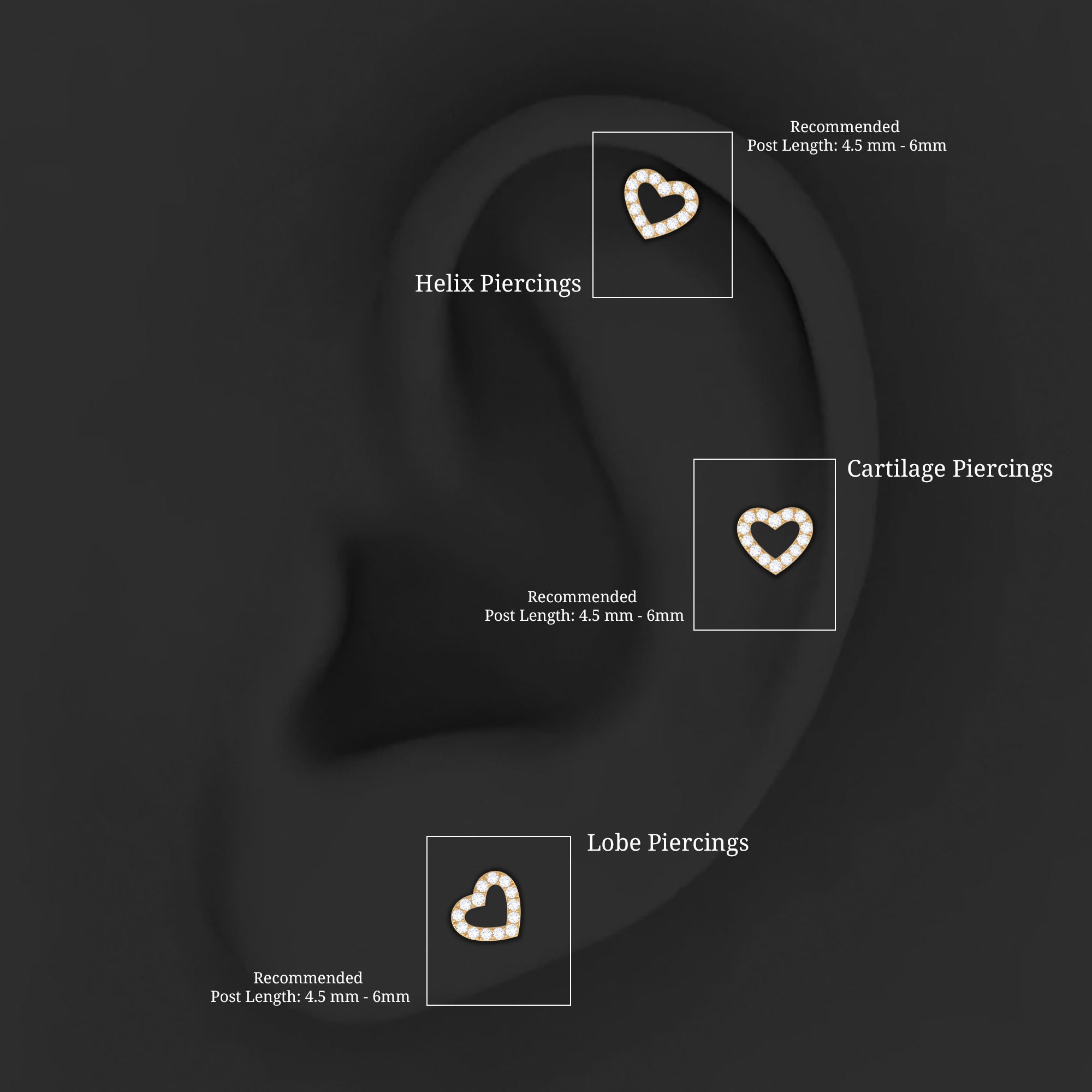 Cute Diamond Open Heart Earring for Helix Piercing