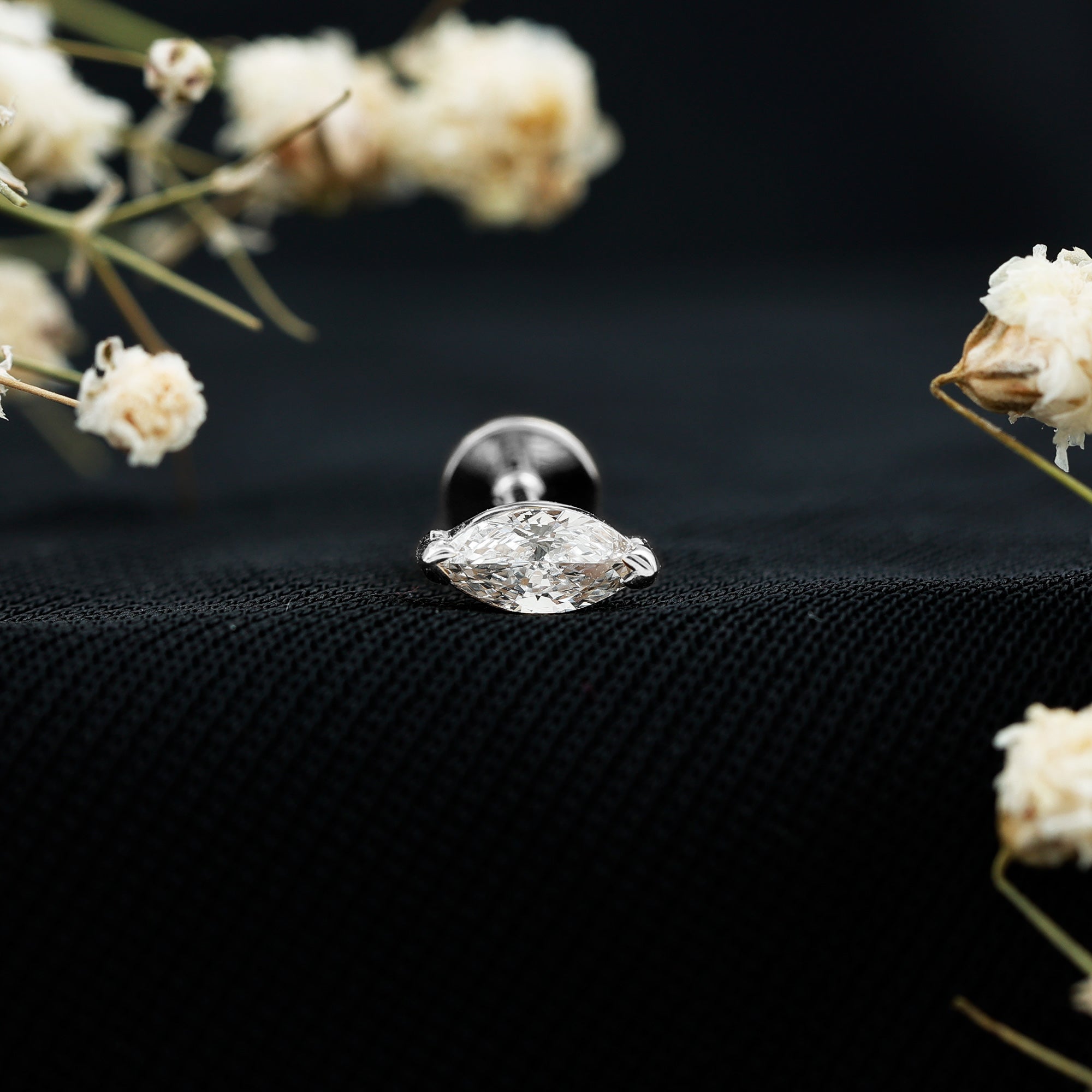 Marquise Diamond Solitaire Earring for Helix Piercing