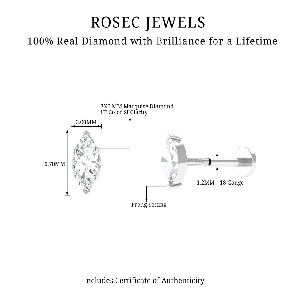 Marquise Diamond Solitaire Earring for Helix Piercing