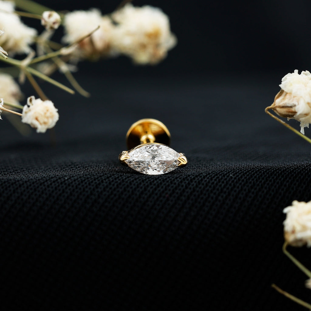 Marquise Diamond Solitaire Earring for Helix Piercing