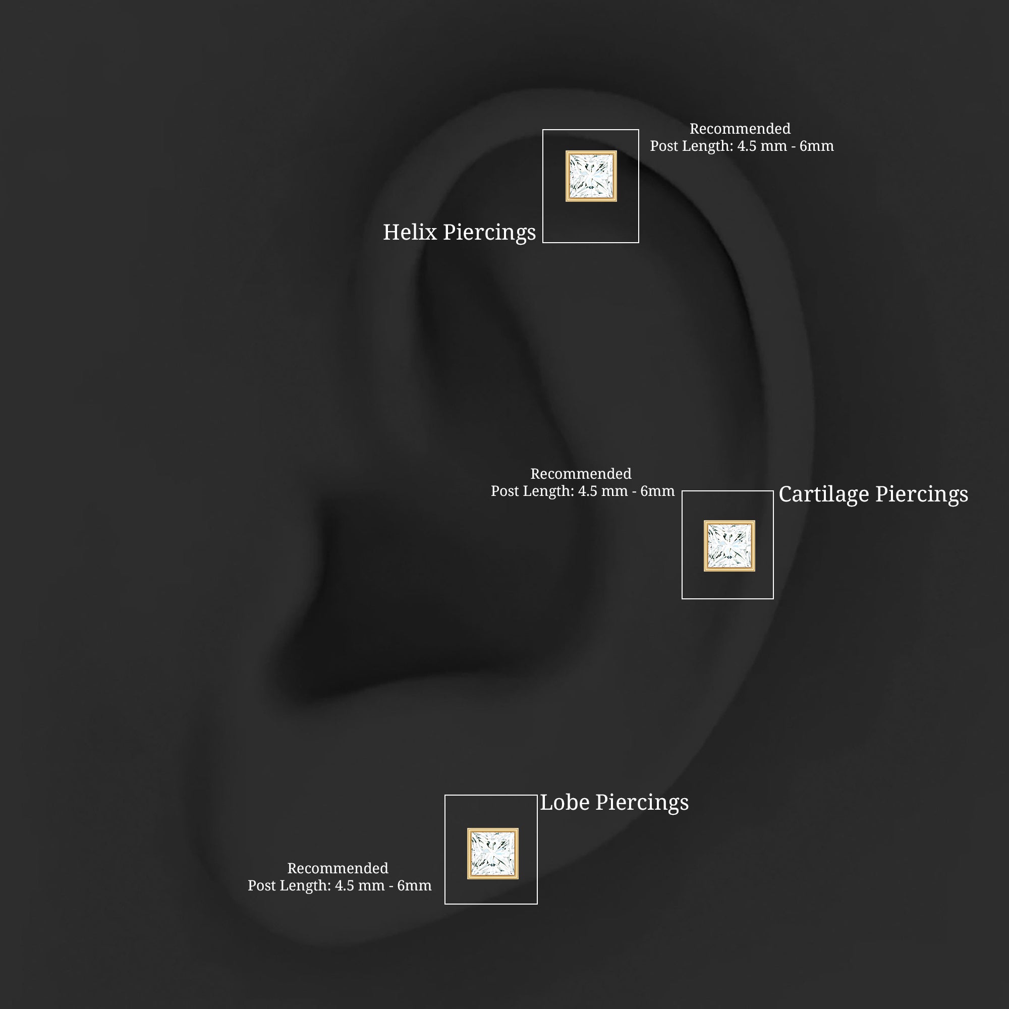 Princess Cut Diamond Conch Earring in Bezel Setting