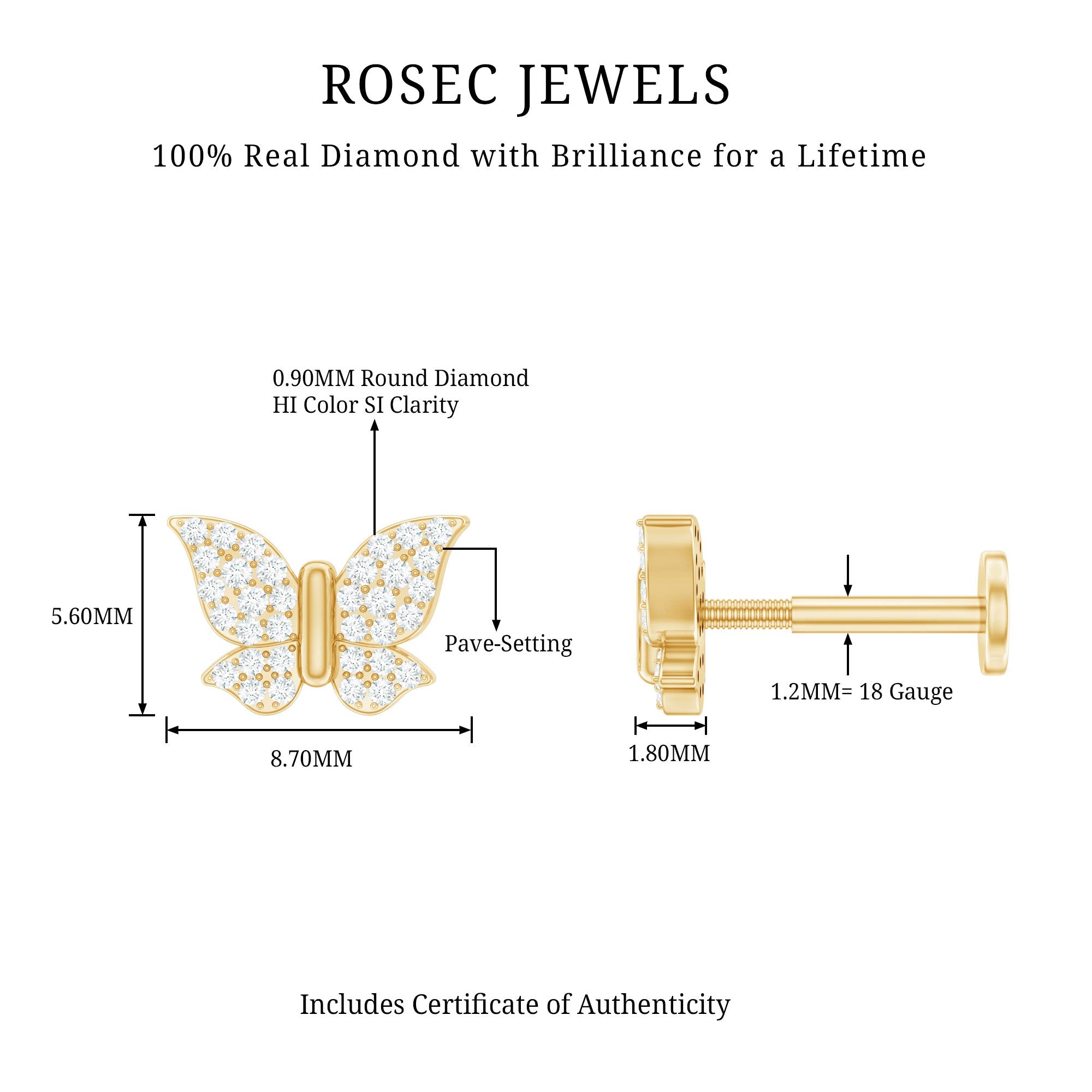 Certified Diamond Butterfly Cartilage Earring