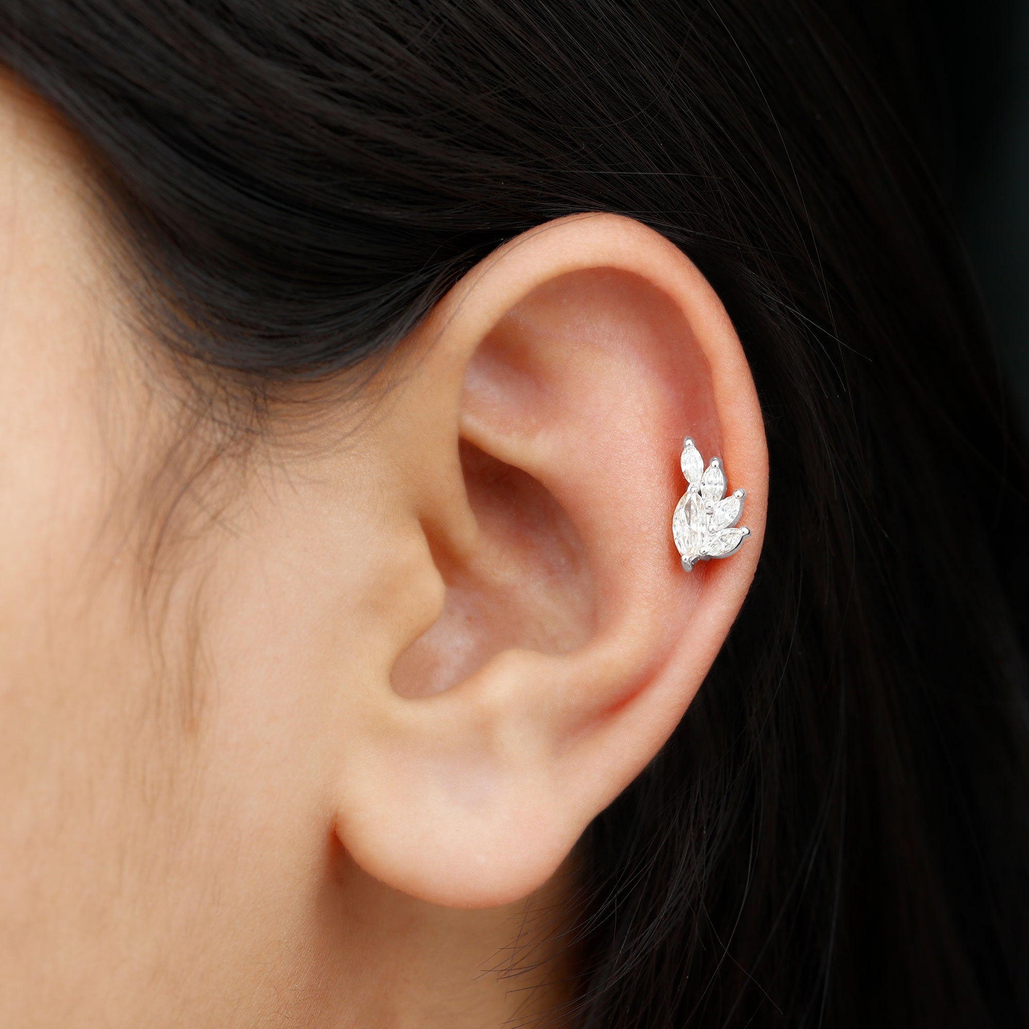 Marquise Diamond Cluster Helix Earring with Flat Back