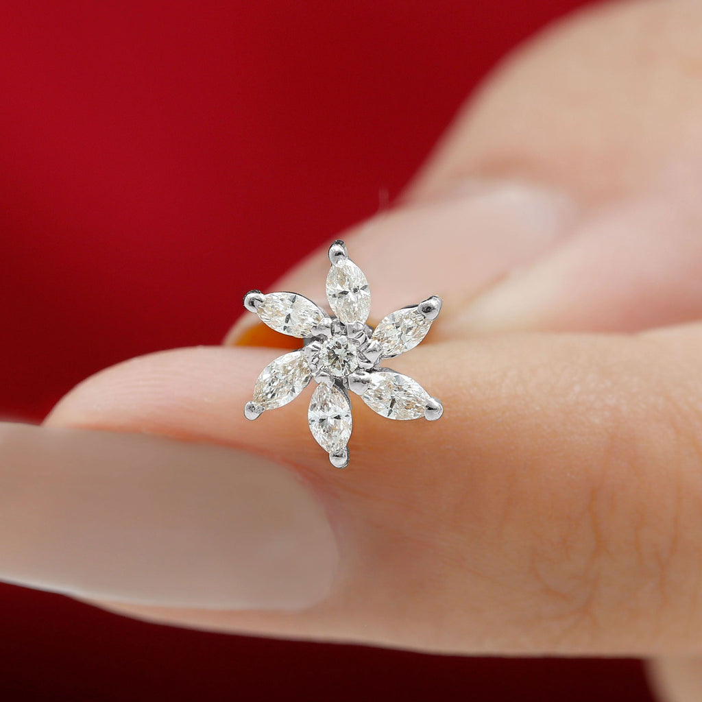 Sparkling Marquise Diamond Flower Helix Earring