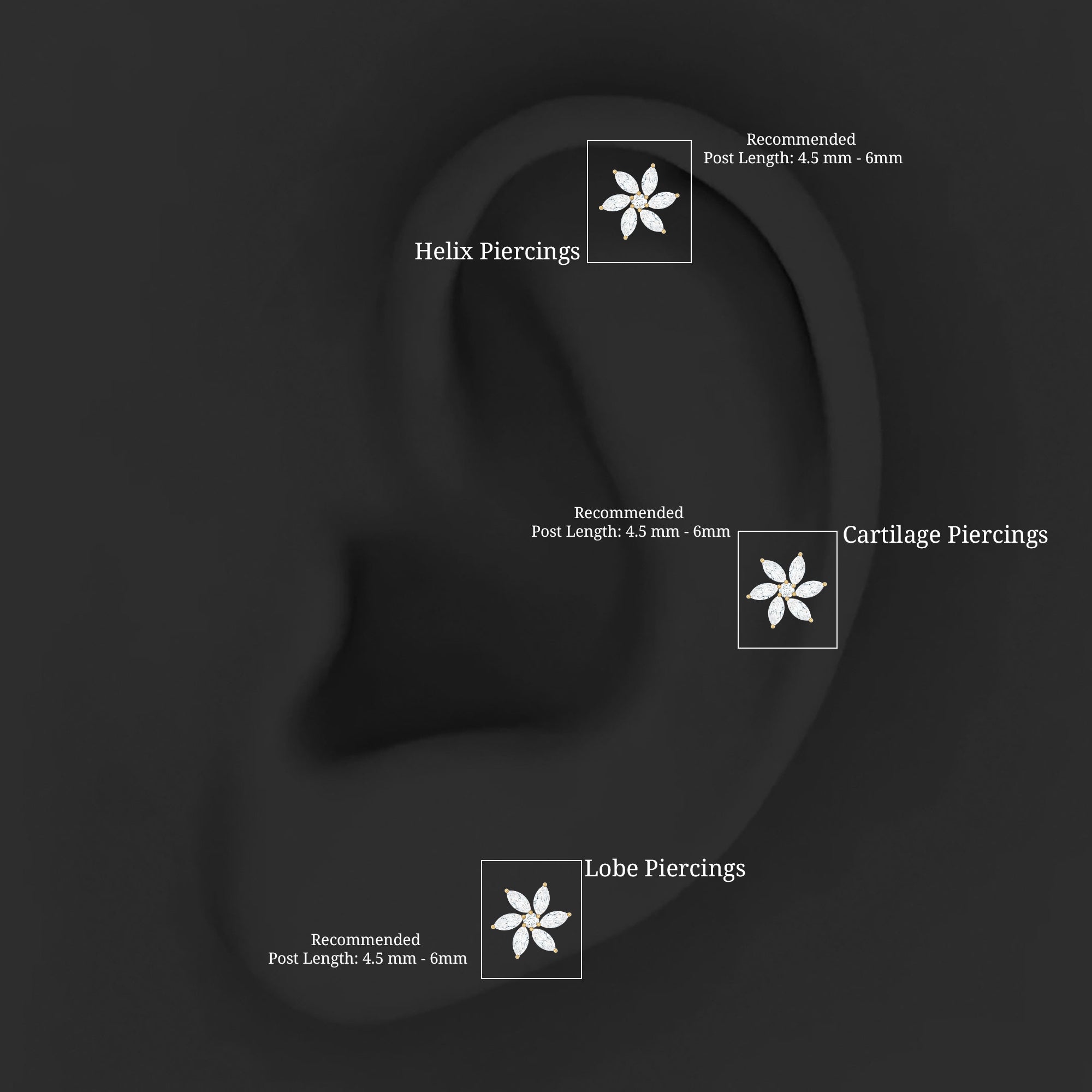 Sparkling Marquise Diamond Flower Helix Earring