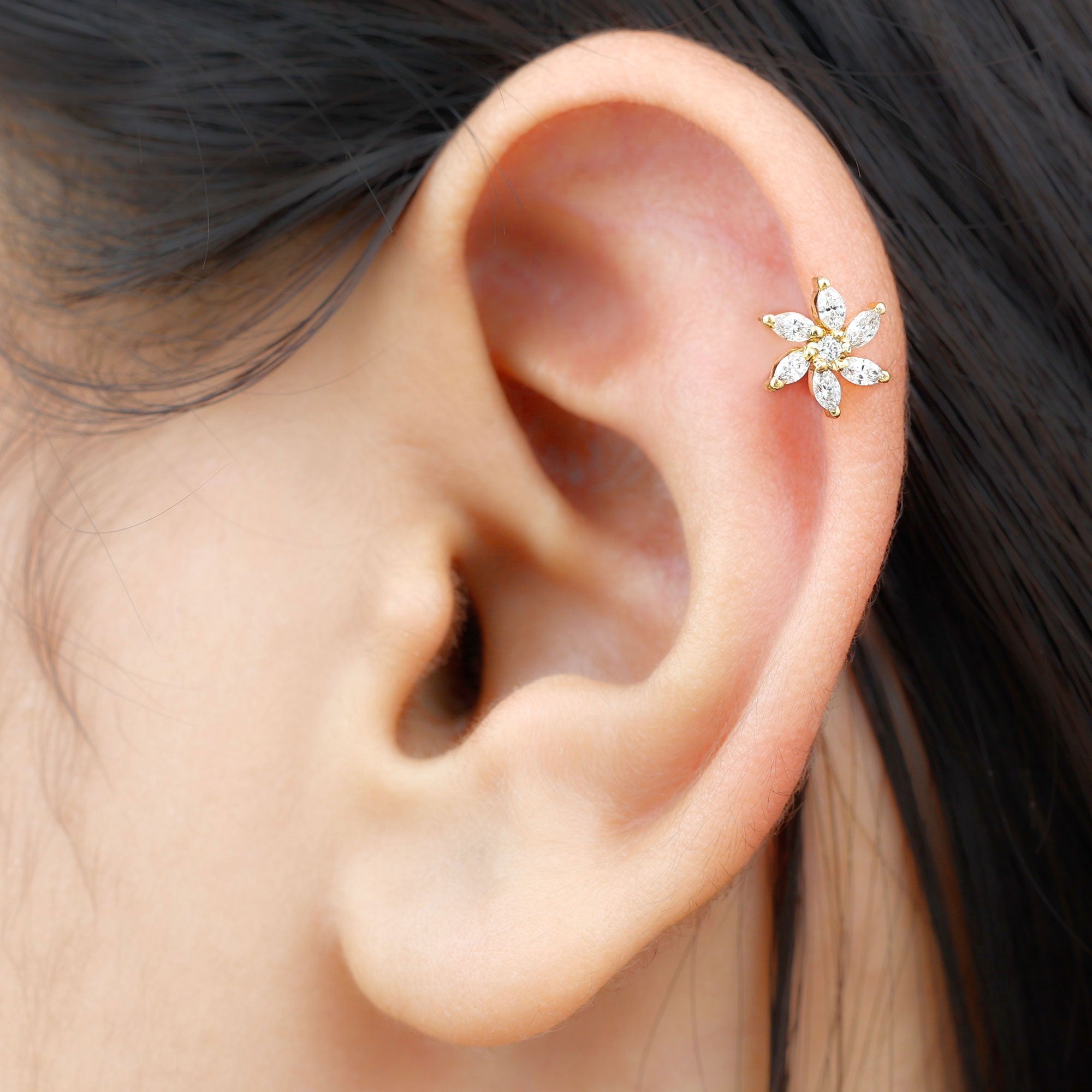 Sparkling Marquise Diamond Flower Helix Earring
