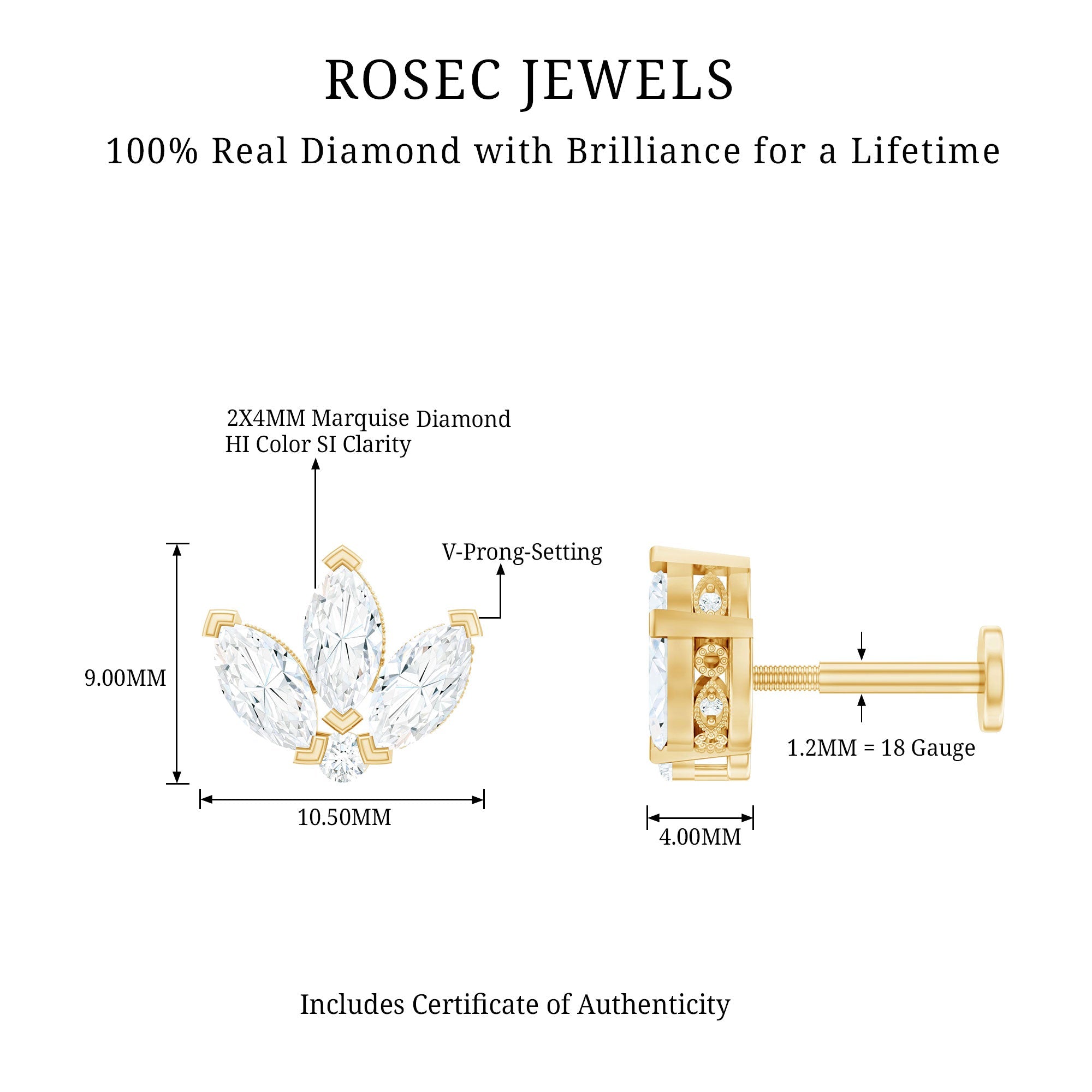 Marquise Cut Diamond Lotus Flower Earring for Cartilage Piercing